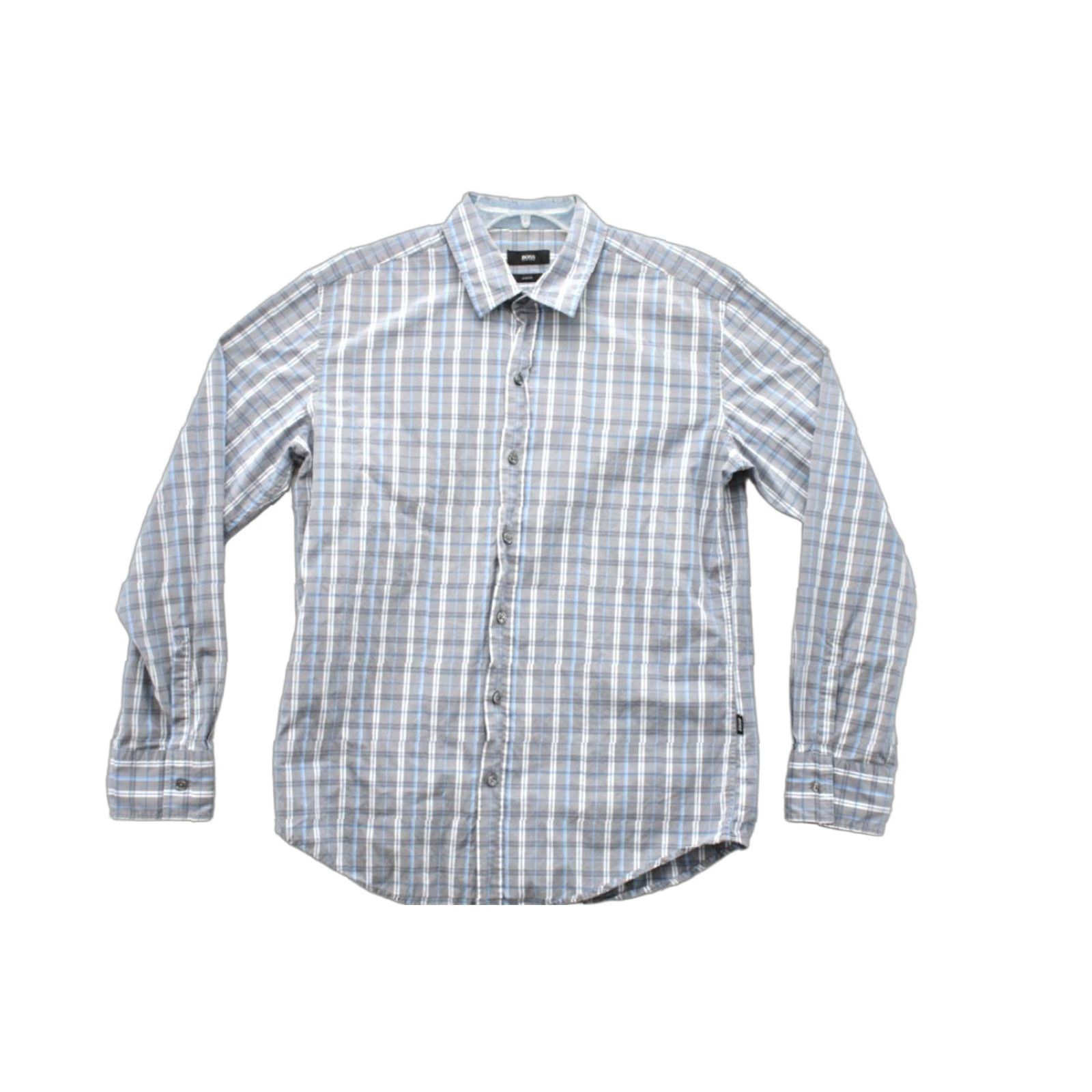 Hugo Boss HUGO BOSS Shirt Men's Large Gray Blue Plaid Slim Fit Cotton Long Sleeve Casual Size US L / EU 52-54 / 3 - 1 Thumbnail