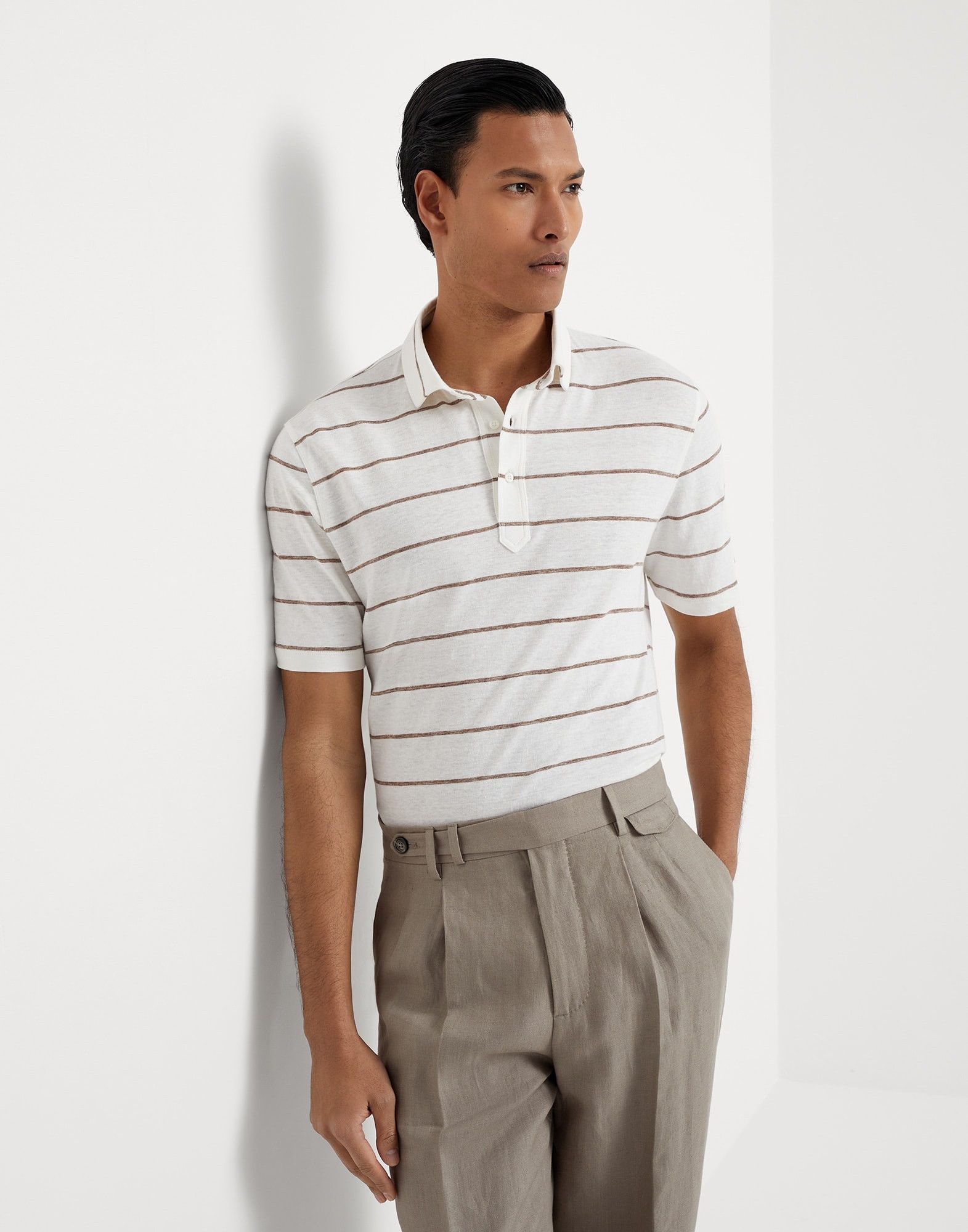 Brunello Cucinelli o1w1db10925 Polo Shirt in Brown / White Size US XXL / EU 58 / 5 - 4 Thumbnail