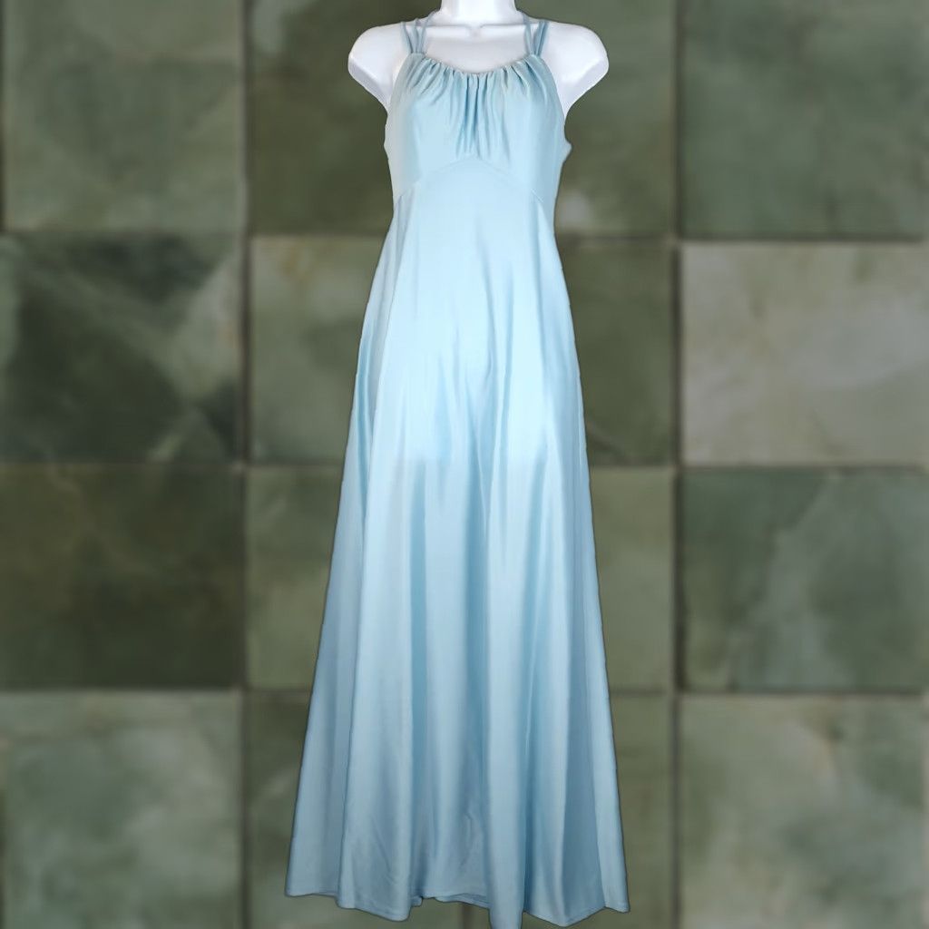 Vintage VINTAGE Satin Maxi Dress Womens 8 Blue Halter Strappy Romantic Whimsy Fairy 70s Size M / US 6-8 / IT 42-44 - 1 Thumbnail