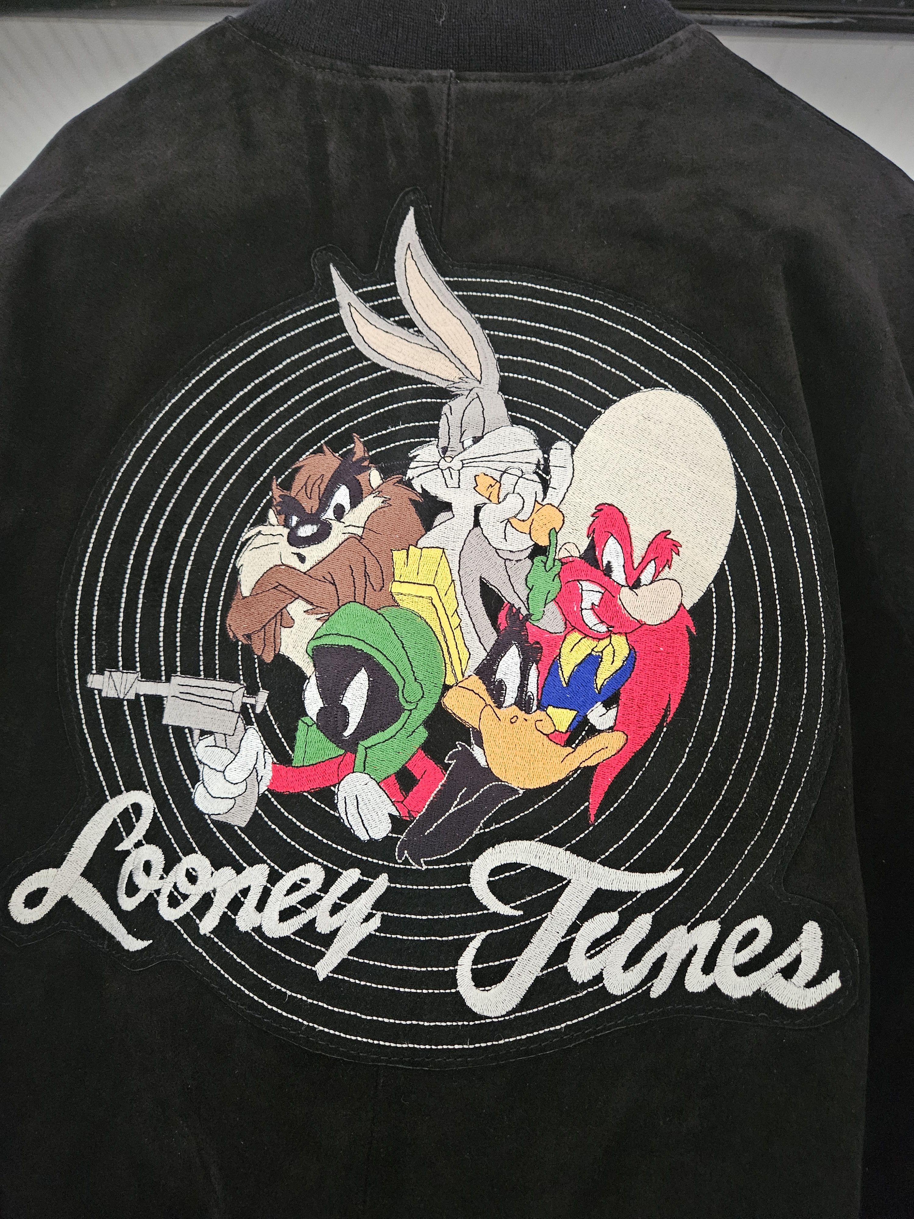 Warner Bros Looney Tunes Black Leather Patched Bomber Jacket Size US S / EU 44-46 / 1 - 2 Thumbnail