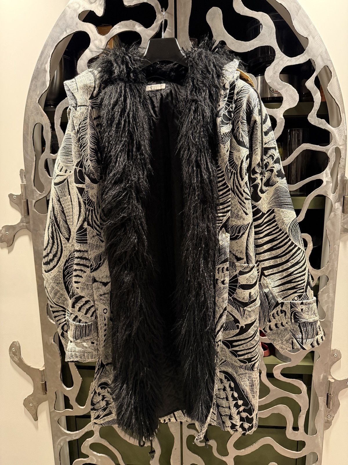 Dries Van Noten Fur Trimmed Jacquard Padded Parka Size L / US 10 / IT 46 - 13 Thumbnail