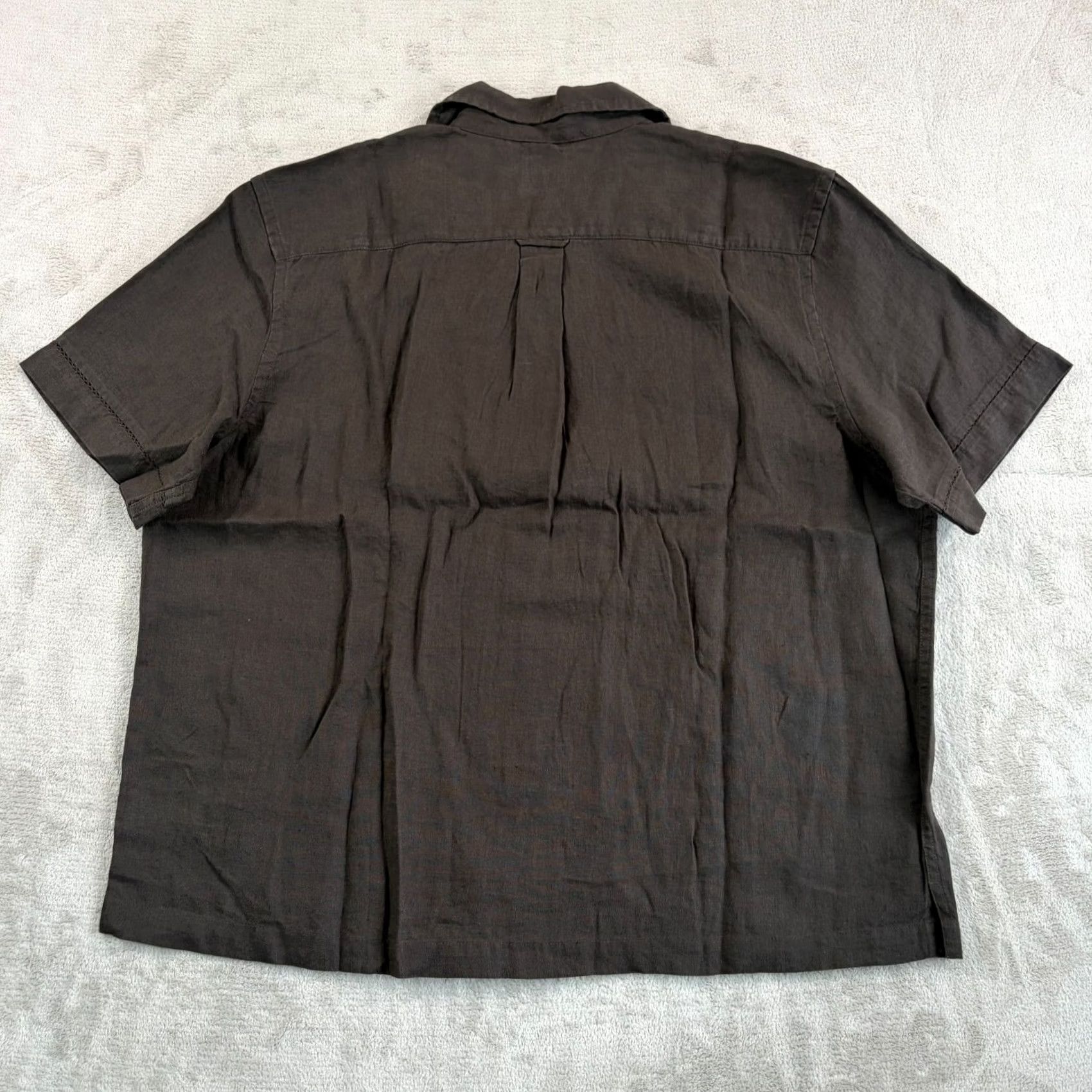 Todd Snyder Todd Snyder Cropped Embroidered Linen Camp Loop Collar Shirt in Caviar XL Brown NWT Men Shirt Size US XL / EU 56 / 4 - 7 Thumbnail