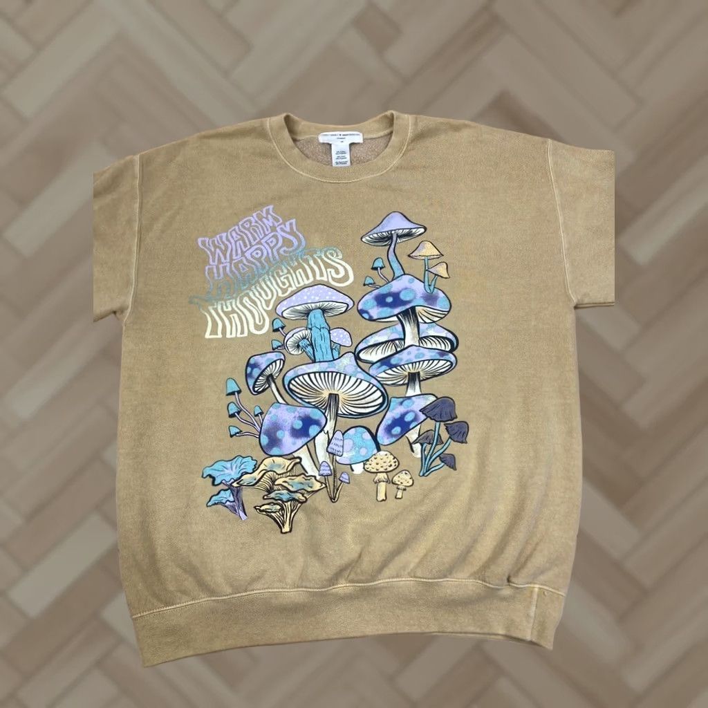 Urban Outfitters Urban Outfitters Project Social T Sweatshirt S/M Beige Graphic Print 70s Festival Grunge Psychedelic Happy Thoughts Mens Women Girls Boys Size S / US 4 / IT 40 - 1 Thumbnail