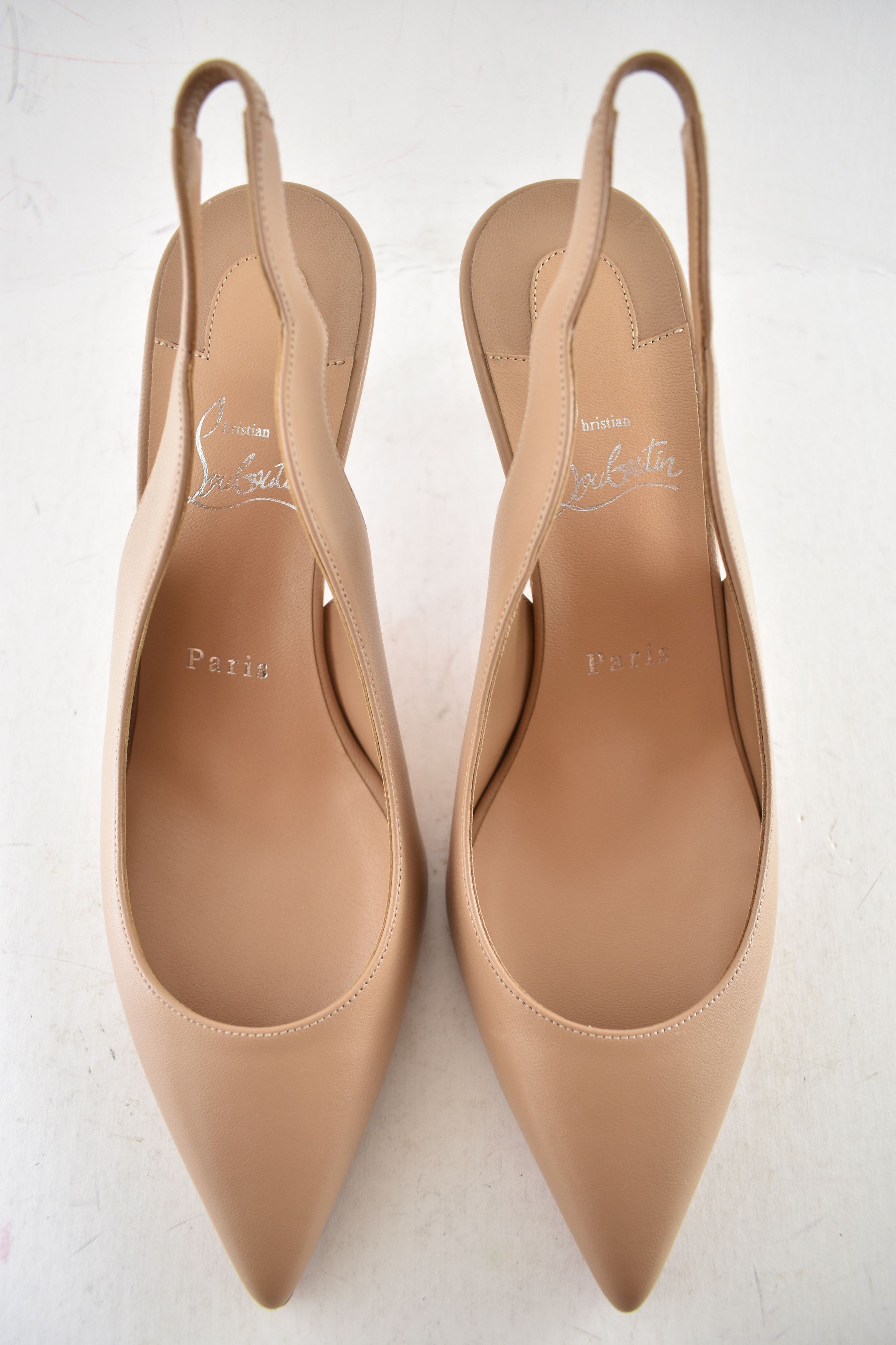 Christian Louboutin Hot Chick Sling 70 Nude Blush Nappa Leather Low Heel Pump 37 Size US 7 / IT 37 - 7 Thumbnail