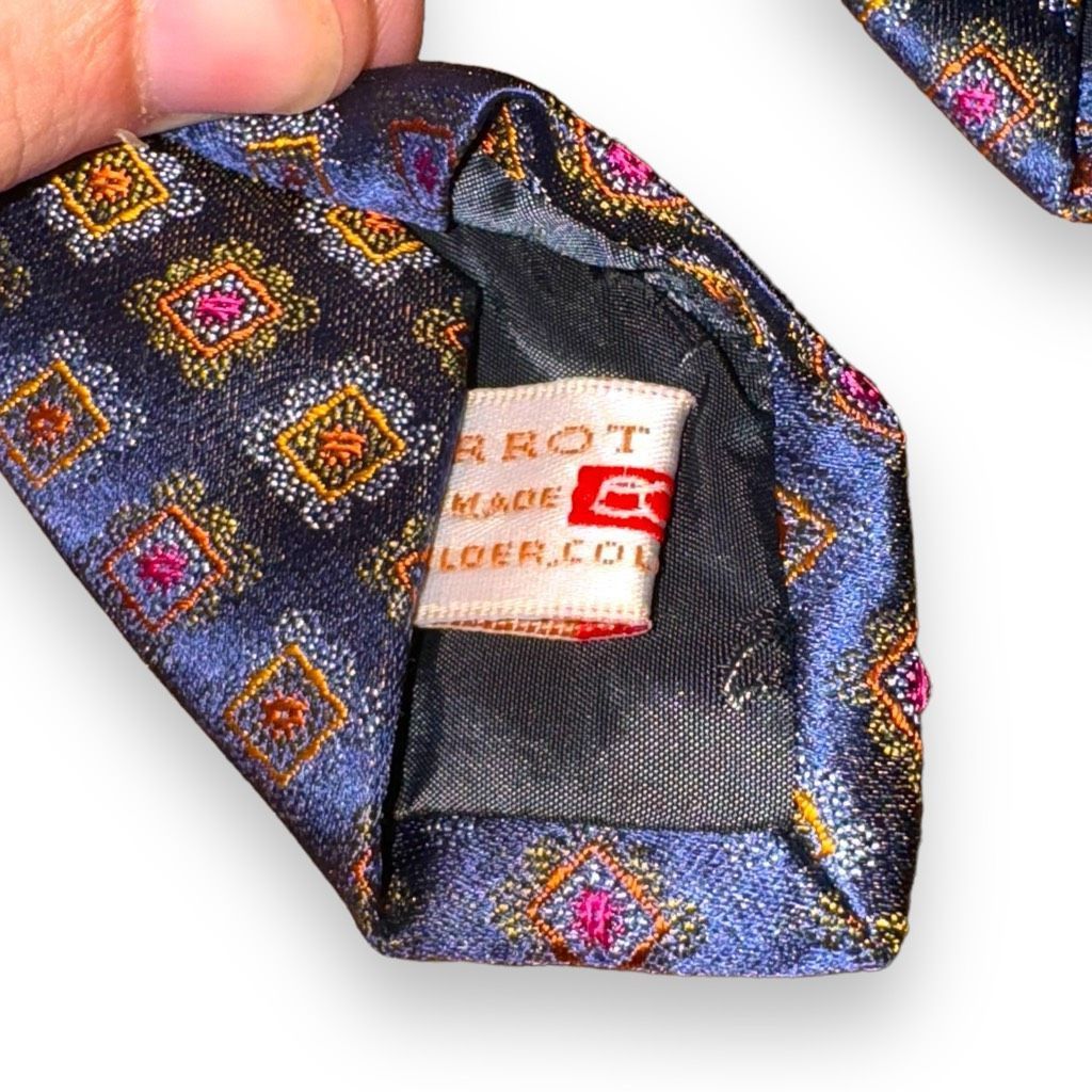 Handmade Carrot & Gibbs Navy Blue Flower Handmade 100% Silk Neck Tie Size ONE SIZE - 6 Thumbnail