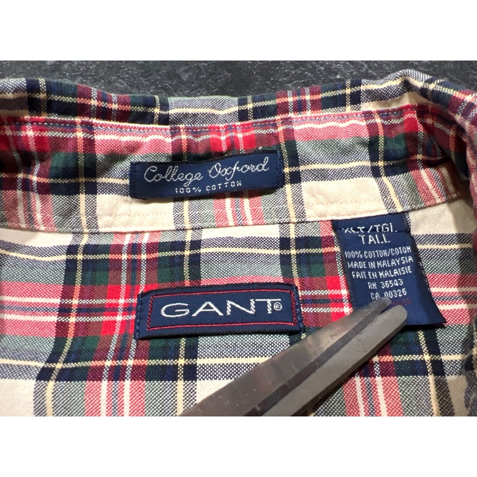 Gant GANT Shirt Men XLT Long Sleeve Button-Up Plaid Oxford College Blue Multicolor College Men's Big & Tall Size US XL / EU 56 / 4 - 7 Thumbnail