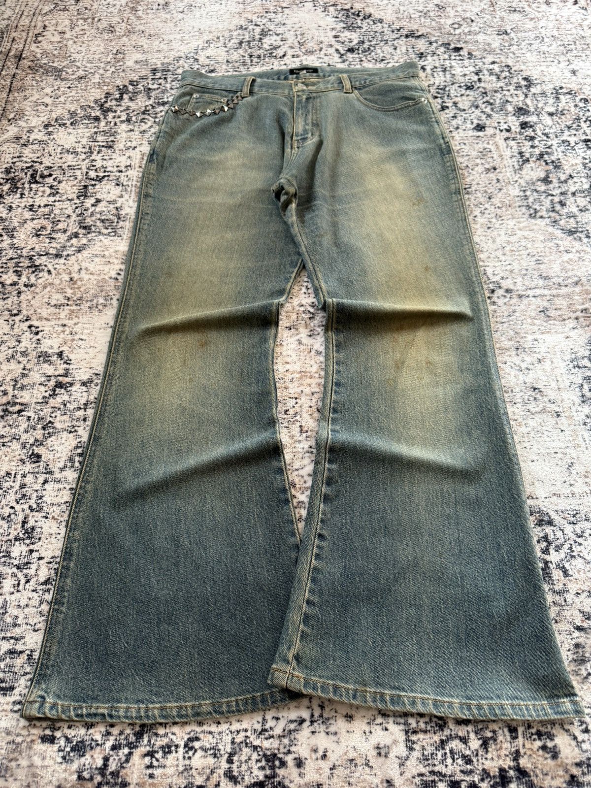 If Six Was Nine Livre Claire Japan Muddy Wash Studded Flared Jeans Size US 32 / EU 48 - 1 Thumbnail