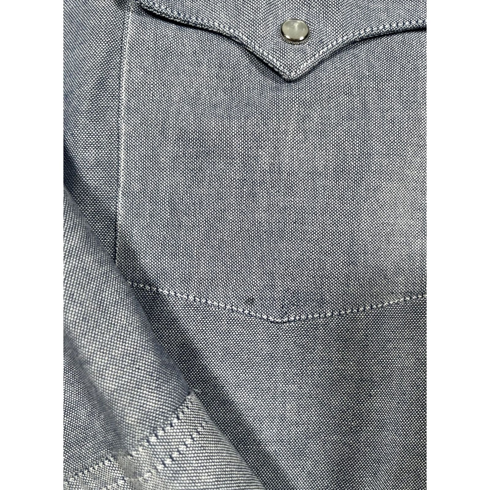Vintage Ranch and Town Shirt Mens XL Long Sleeve Blue Chambray Western Pearl Snap Snap Front Pockets Button-Up Collared Size US XL / EU 56 / 4 - 5 Thumbnail