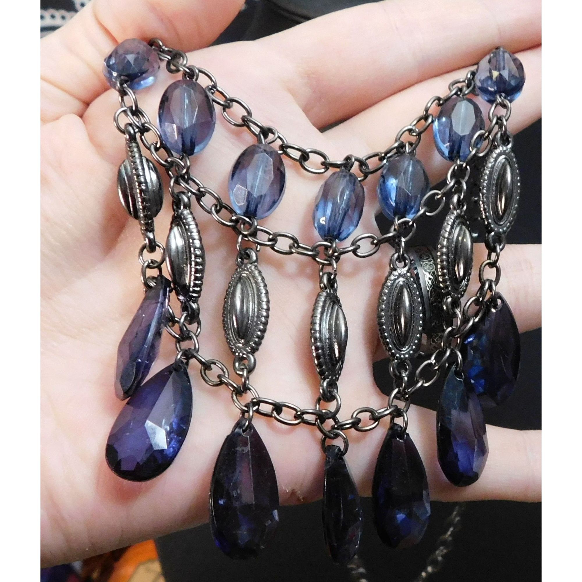 Other Gothic Blue And Silver Tone Beaded Bib Necklace Size ONE SIZE - 4 Thumbnail