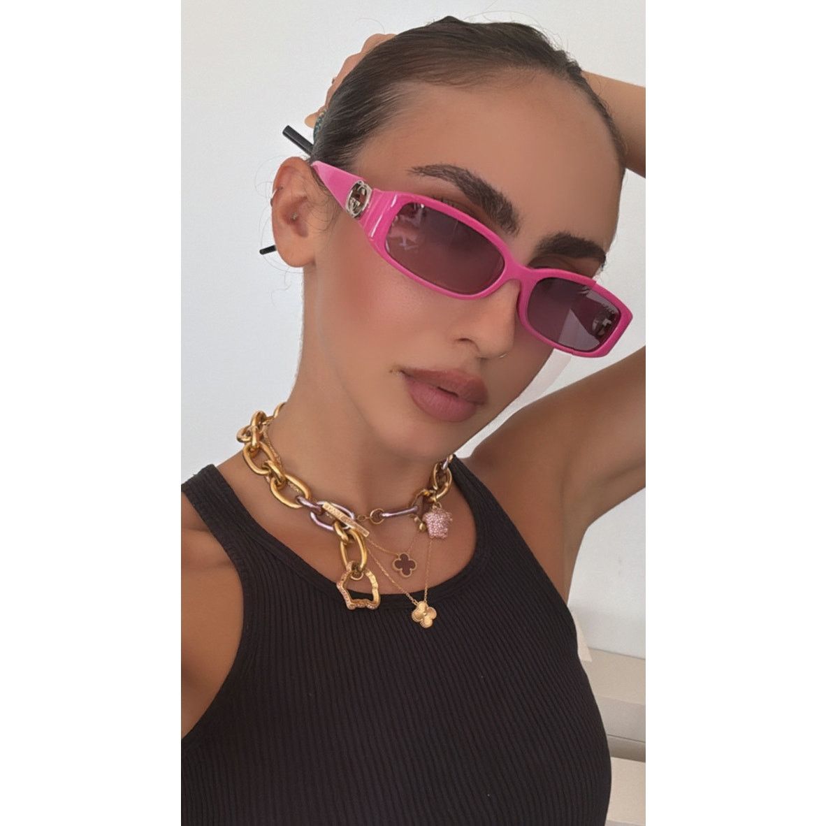Gucci NEW Gucci GG1661S Pink Slim Logo Sunglasses Size ONE SIZE - 2 Thumbnail