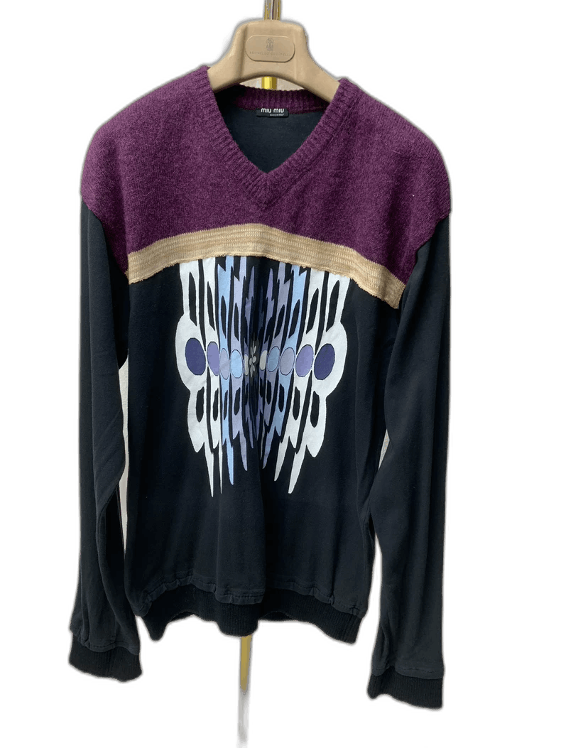 Miu Miu MIU MIU V-neck purple mixed material fashion sweater | Grailed