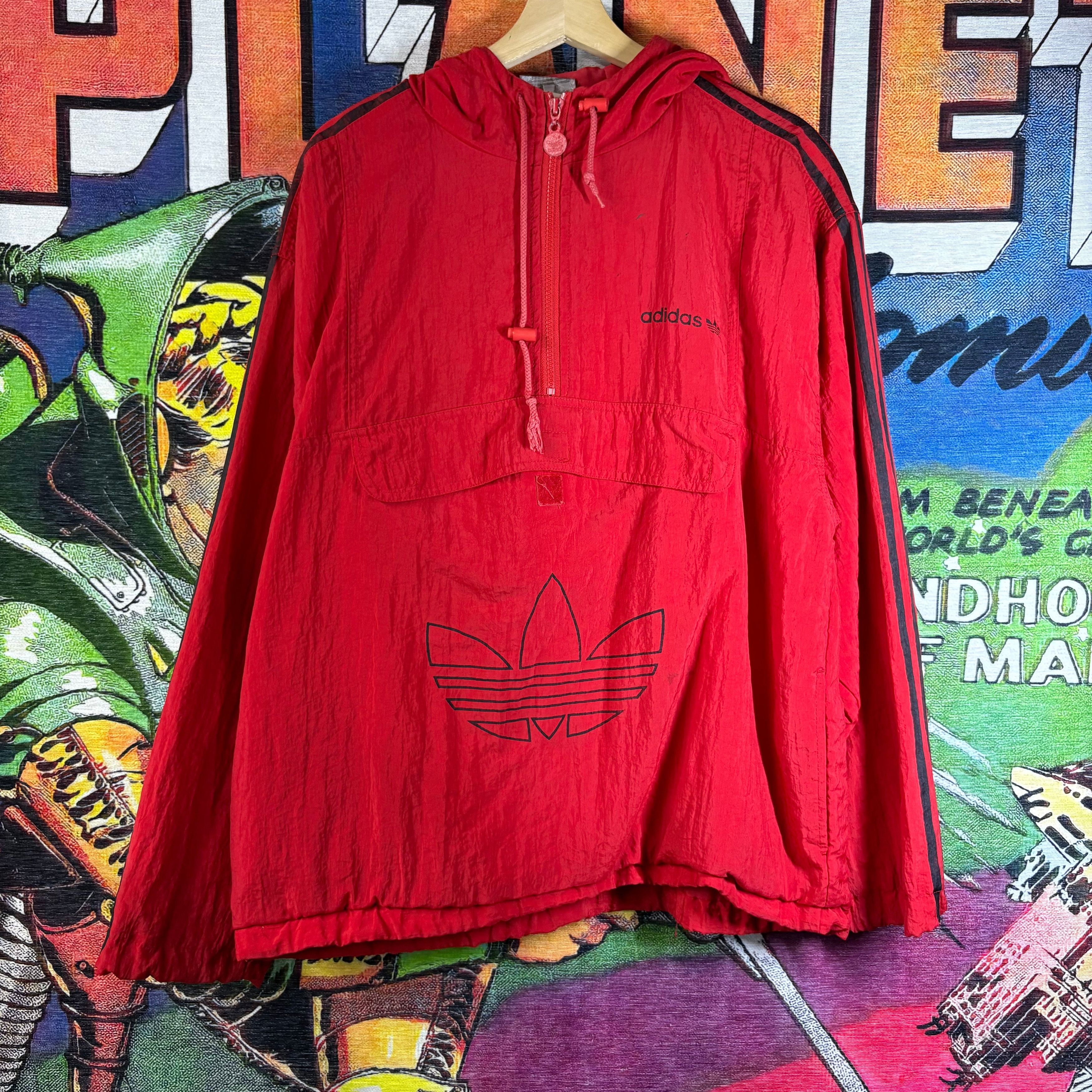 Vintage Red Adidas 1/4 zip PullOver WindBreaker Jacket