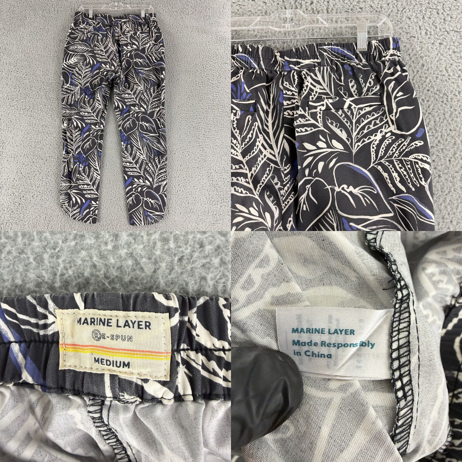 Marine Layer MARINE LAYER Re-Spun Joggers Womens M Black Blue Tropical Leaf Print Pants Size 32" / US 10 / IT 46 - 8 Thumbnail