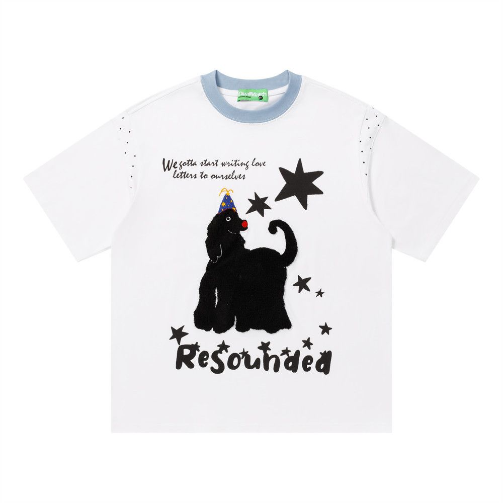 Japanese Brand Men's Loose-Fit Casual T-Shirt with Cartoon Dog Embroidery Size US M / EU 48-50 / 2 - 1 Thumbnail