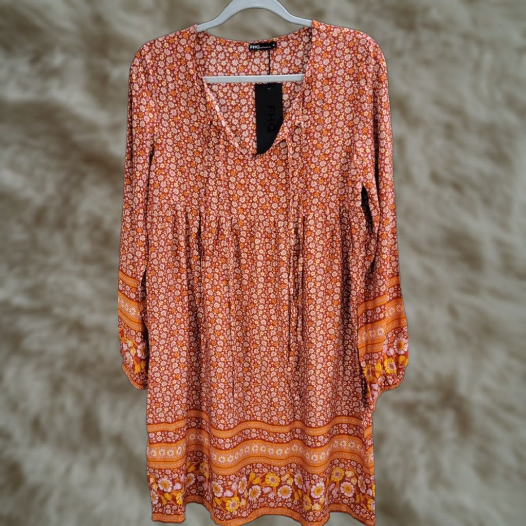Vintage FHQ Collection Very Soft Mini Dress Tunic Floral Red Peasant Boho Sz S NWT Dress Long Sleeve Women XS? No—size S Size S / US 4 / IT 40 - 1 Thumbnail