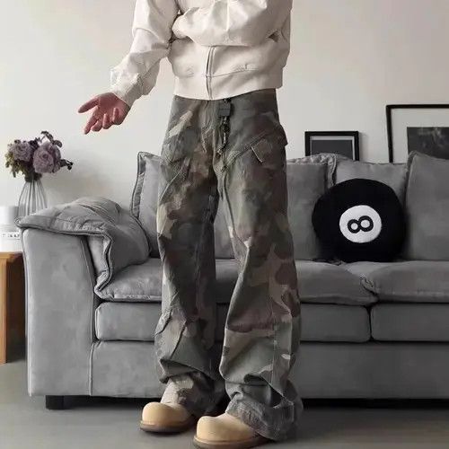Jean Camo Cargo Wide Stacked Flare Pants Size US 32 / EU 48 - 4 Thumbnail