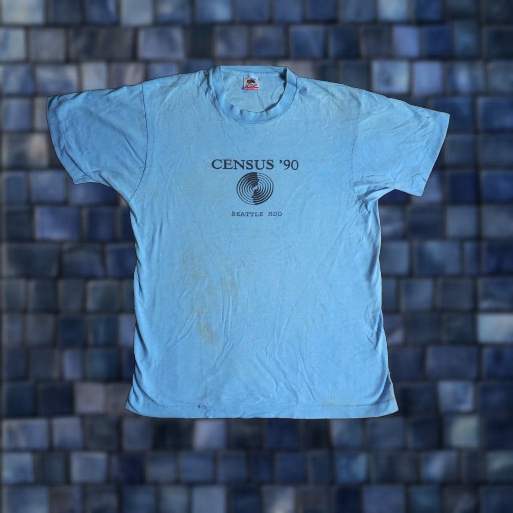 Fruit Of The Loom VTG 90s Fruit of the Loom Seattle Census Faded Blue Grunge Tee T-Shirt Mens L Shirt 90s Logo Short Sleeve Crew Neck Cotton Vintage Size US L / EU 52-54 / 3 - 1 Thumbnail