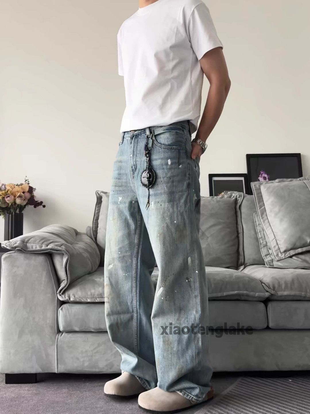 Jean × Vintage washed faded skate hiphop stain paint baggy jeans Size US 30 / EU 46 - 6 Thumbnail