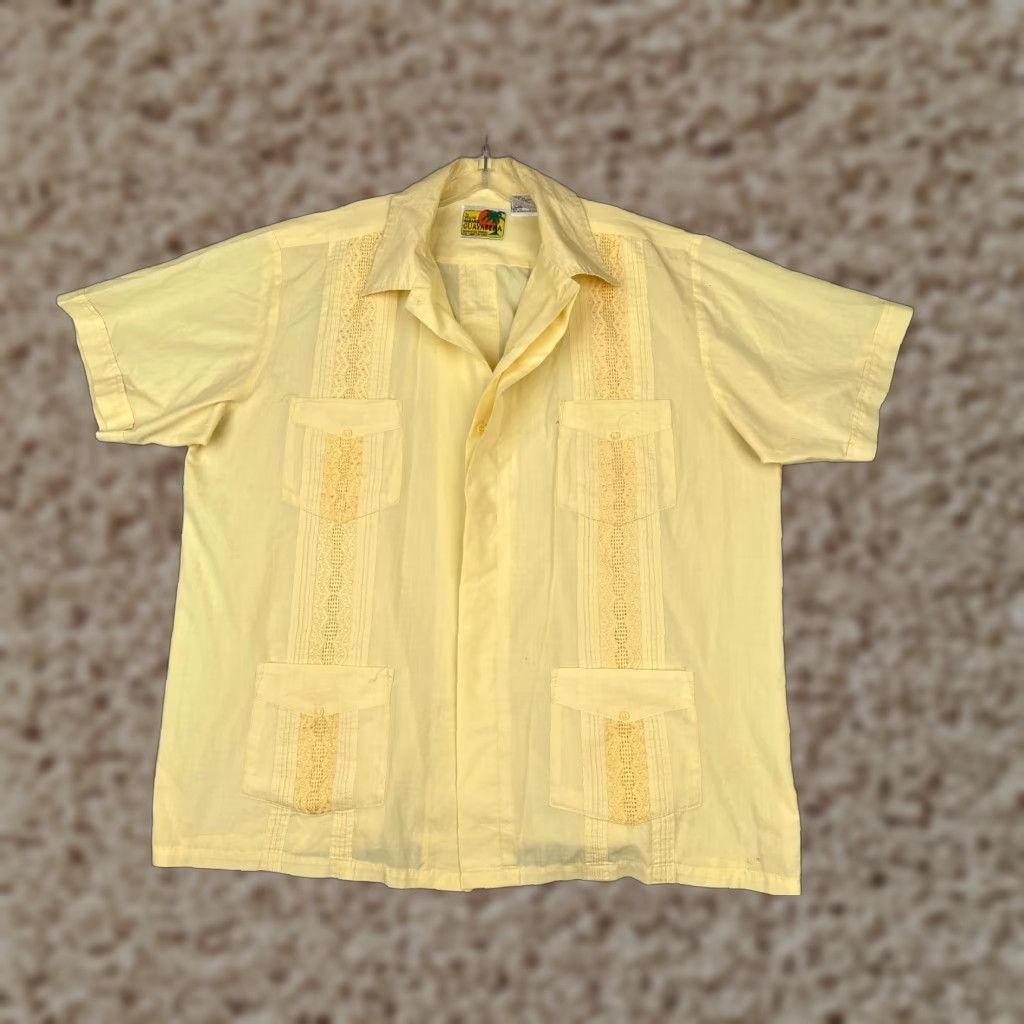 Haband VINTAGE The Genuine Haband Guayabera Shirt Men XL Yellow 4 Pocket Poly READ Size US XL / EU 56 / 4 - 1 Thumbnail