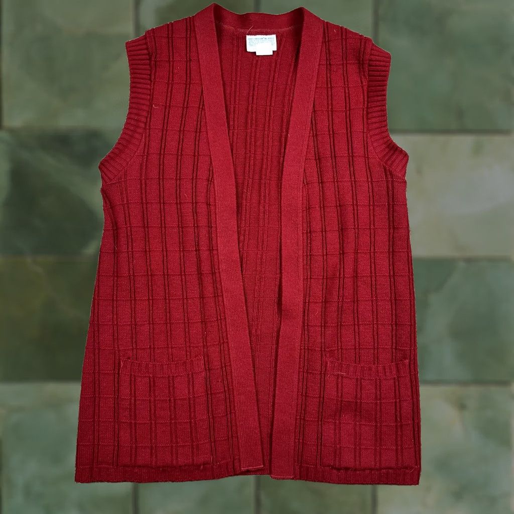 Sears VINTAGE 90s Sears Red 100% Orlon Acrylic Open-Front Sweater Vest Womens Medium Size M / US 6-8 / IT 42-44 - 1 Thumbnail