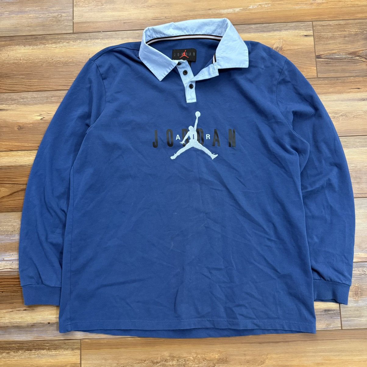 Jordan Brand Blue Jordan Rugby Collared Jumpman Longsleeve Shirt Size US XL / EU 56 / 4 - 1 Thumbnail