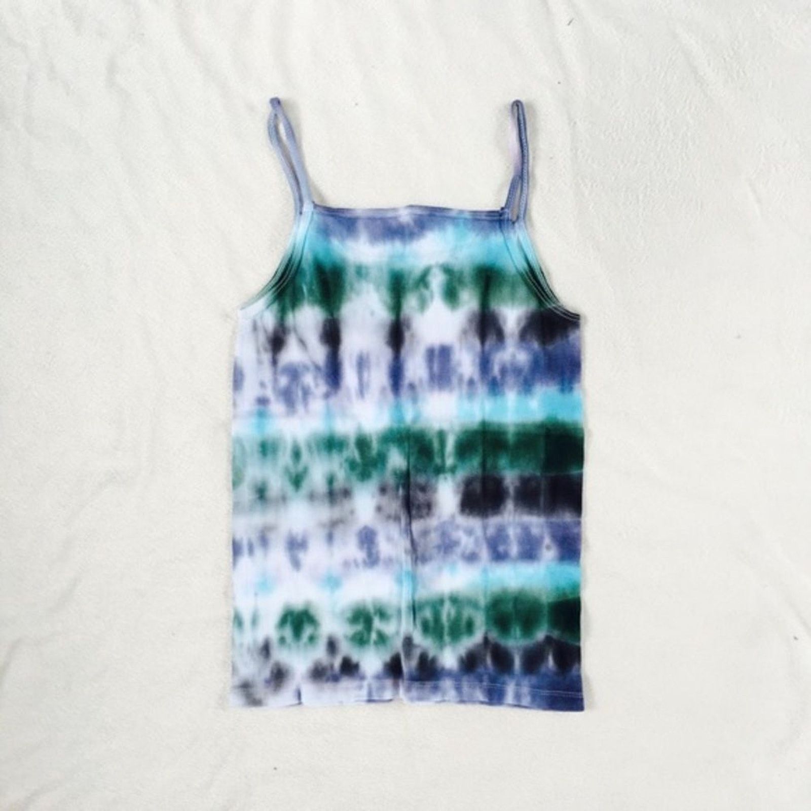 Fruit Of The Loom Dyes by MacKay Blue and Green Tie-Dye Tank Top Cami | Sz YL Size XS / US 0-2 / IT 36-38 - 2 Thumbnail
