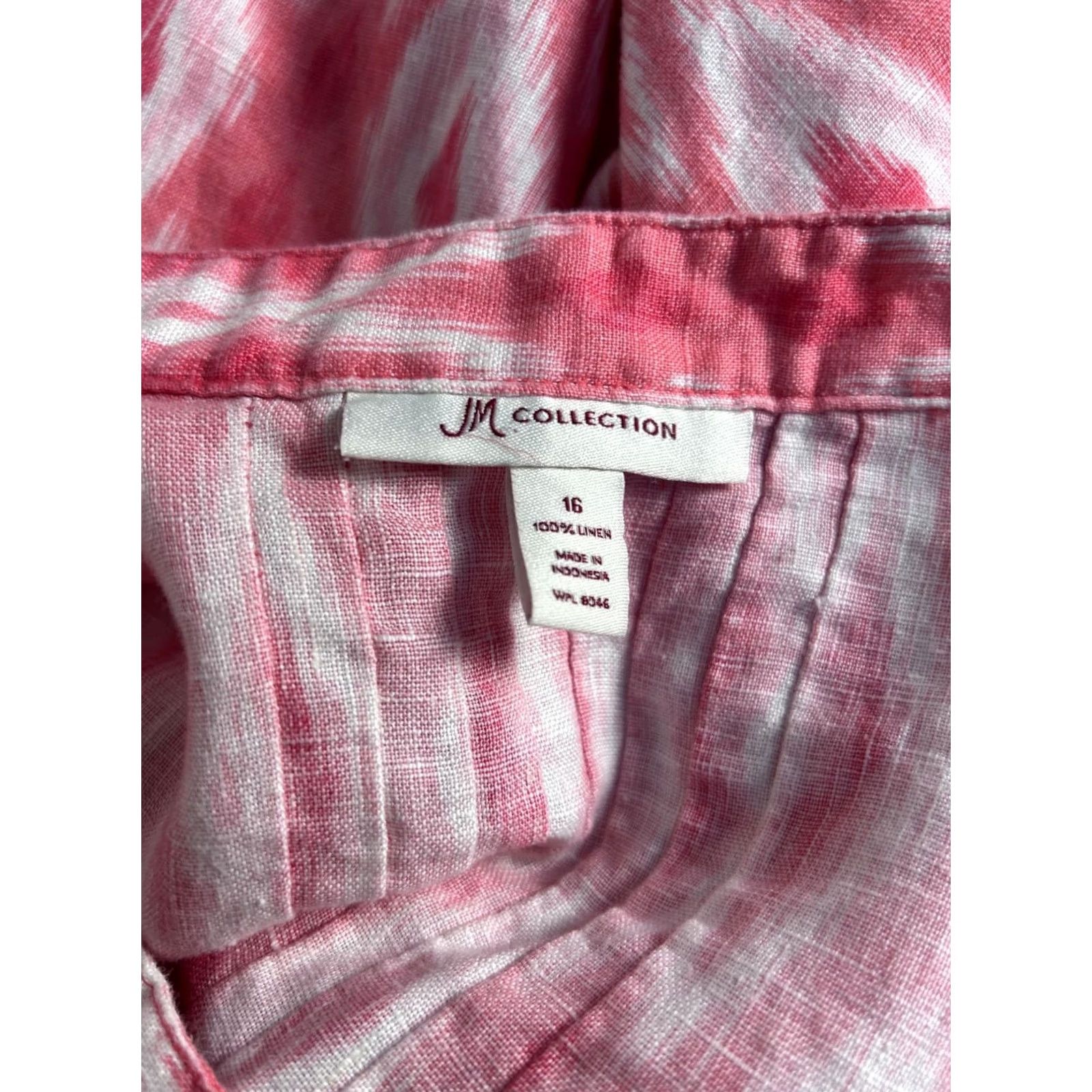 JM Collection JM Collection Womens Pink & White Ikat Linen 3/4 Sleeve Blouse Top Size 16 Size XXL / US 16-18 / IT 52-54 - 3 Thumbnail