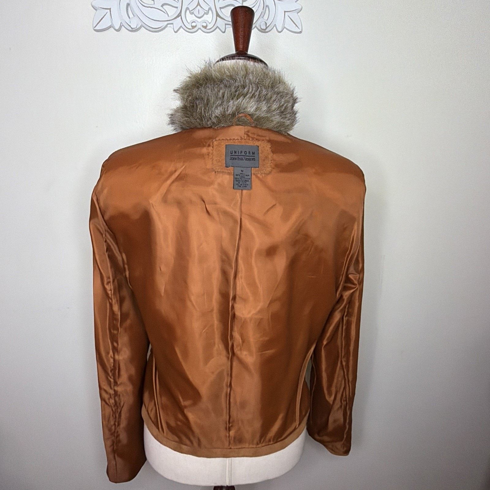 Other UNIFORM size M 100% Leather Jacket Faux Fur Collar BROWN Size M / US 6-8 / IT 42-44 - 8 Thumbnail