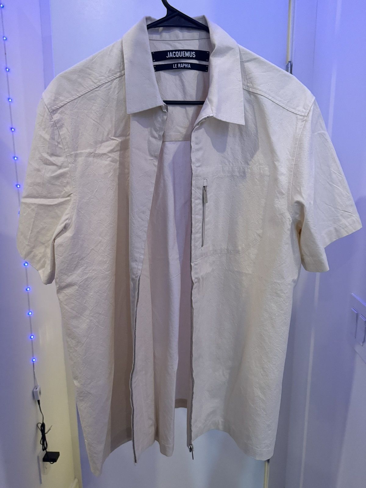 Jacquemus Jacquemus beige Le Raphia zip up short sleeve shirts Size US M / EU 48-50 / 2 - 1 Thumbnail