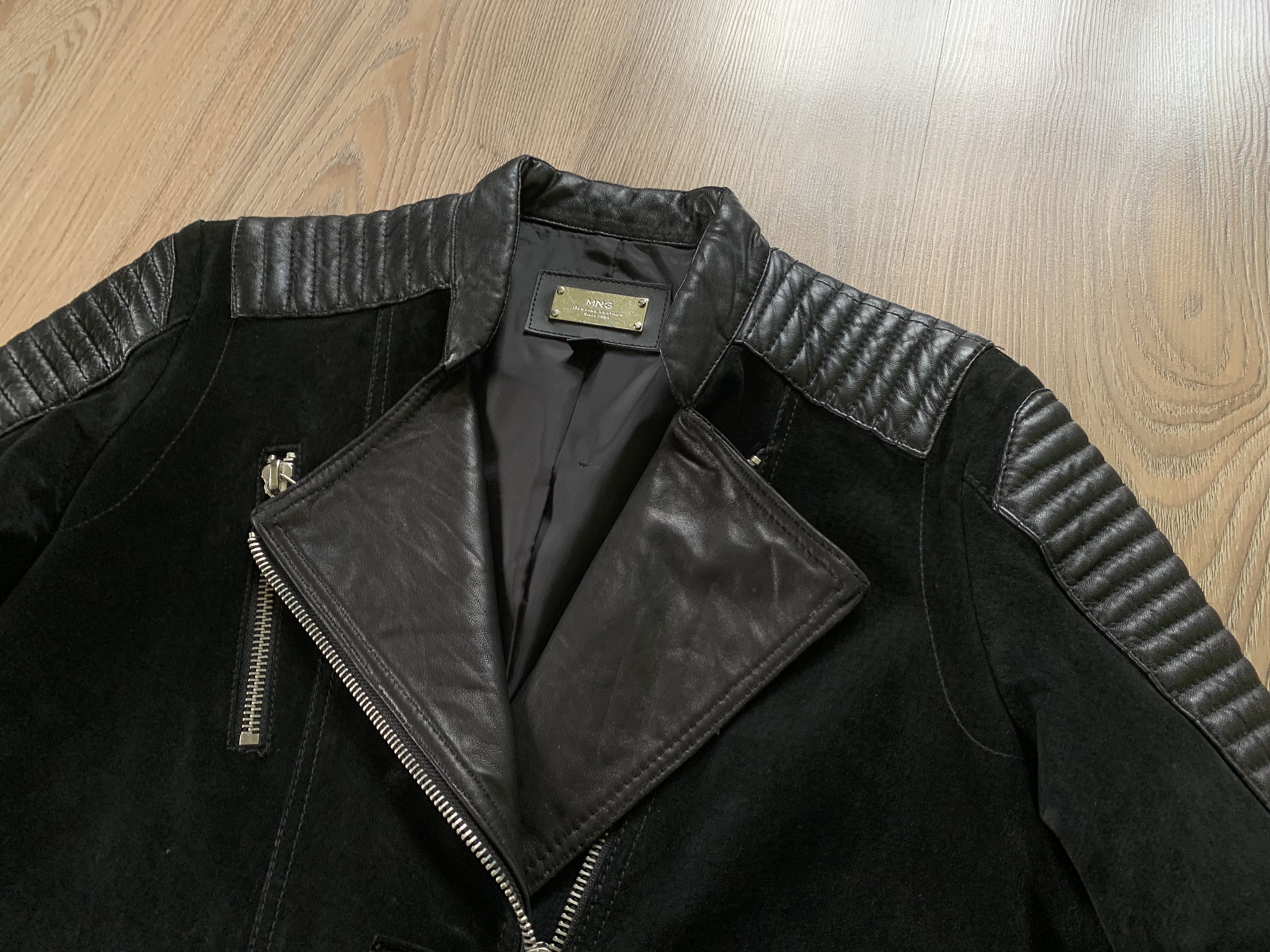 Mango Mango Black Leather Suede Biker Jacket Size XL / US 12-14 / IT 48-50 - 4 Thumbnail