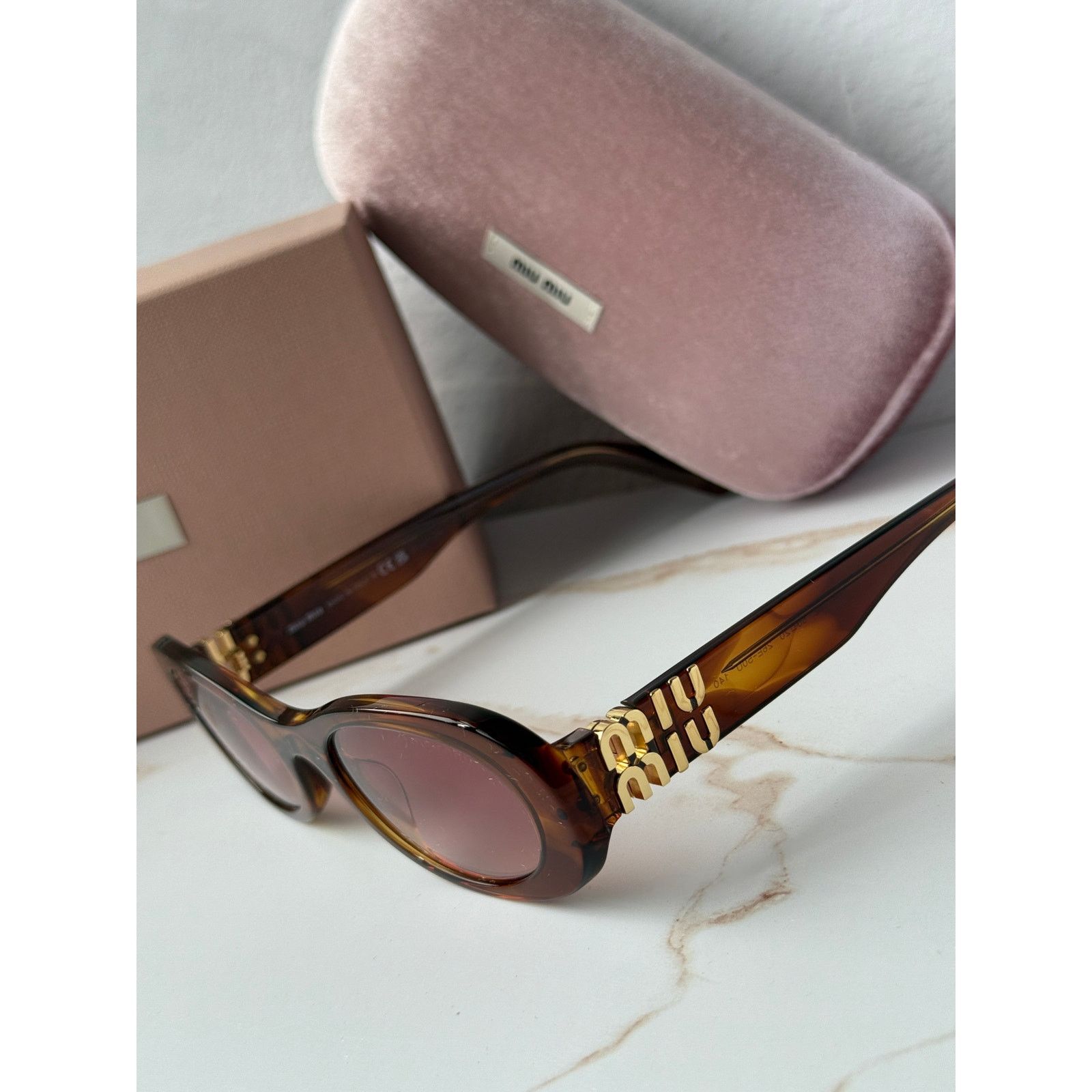 Miu Miu NEW Miu Miu MU06ZS Brown Oval Sunglasses Size ONE SIZE - 4 Thumbnail