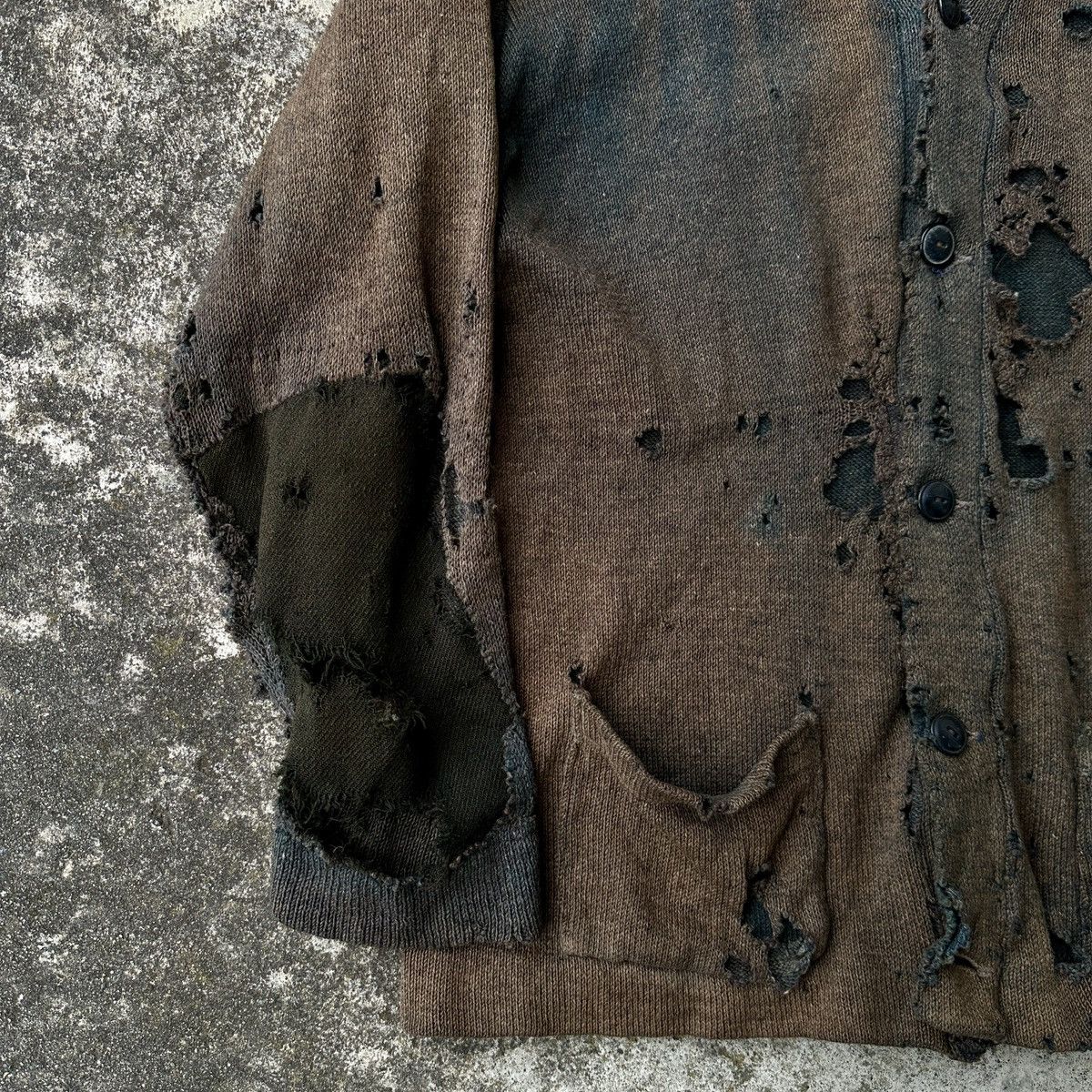 Vintage 1920s Trashed Dirty Zombified Wool Knitted Distress Cardigan Size US M / EU 48-50 / 2 - 5 Thumbnail