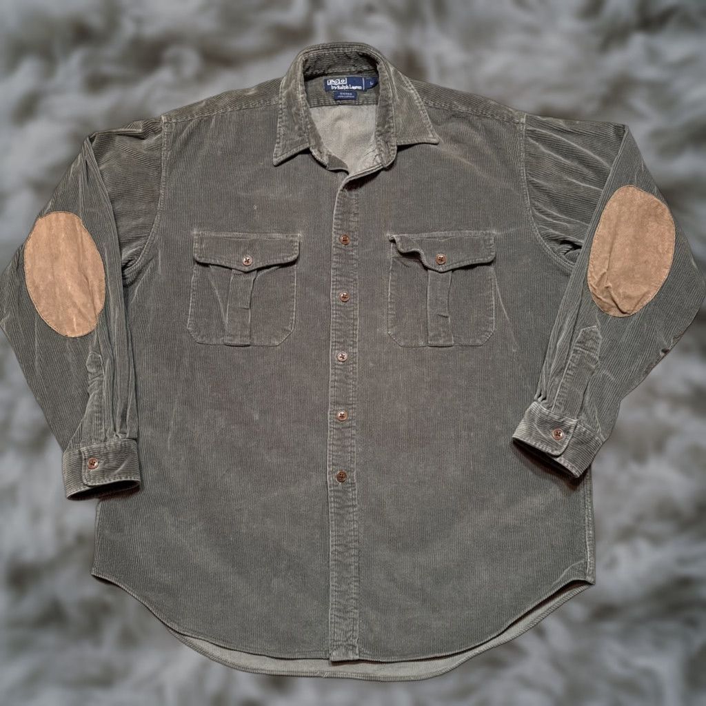 Polo Ralph Lauren VINTAGE Polo Ralph Lauren Sierra Shirt Mens L Green Corduroy Elbow Patch Shacket Safari/Military Button-Up Casual? Size US L / EU 52-54 / 3 - 1 Thumbnail