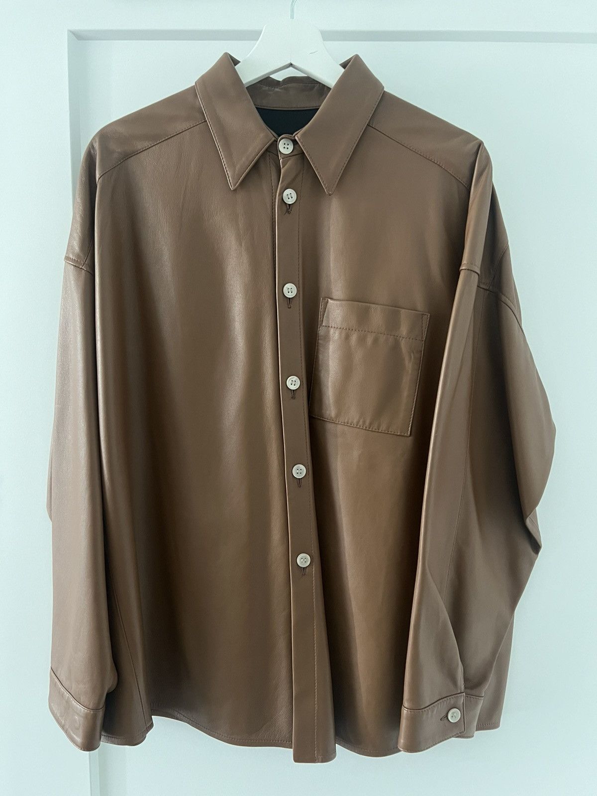 Marni NEW 48 Cognac Brown Calfskin Leather Overshirt Jacket Size US M / EU 48-50 / 2 - 4 Thumbnail