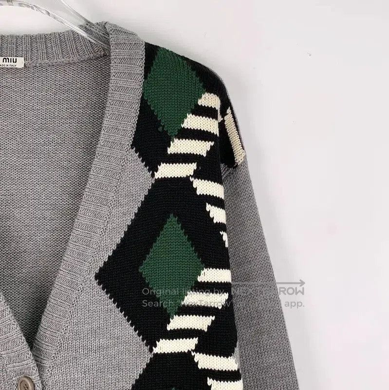 Miu Miu Miu Miu Gray Cardigan with Diamond Pattern . Size M / US 6-8 / IT 42-44 - 3 Thumbnail