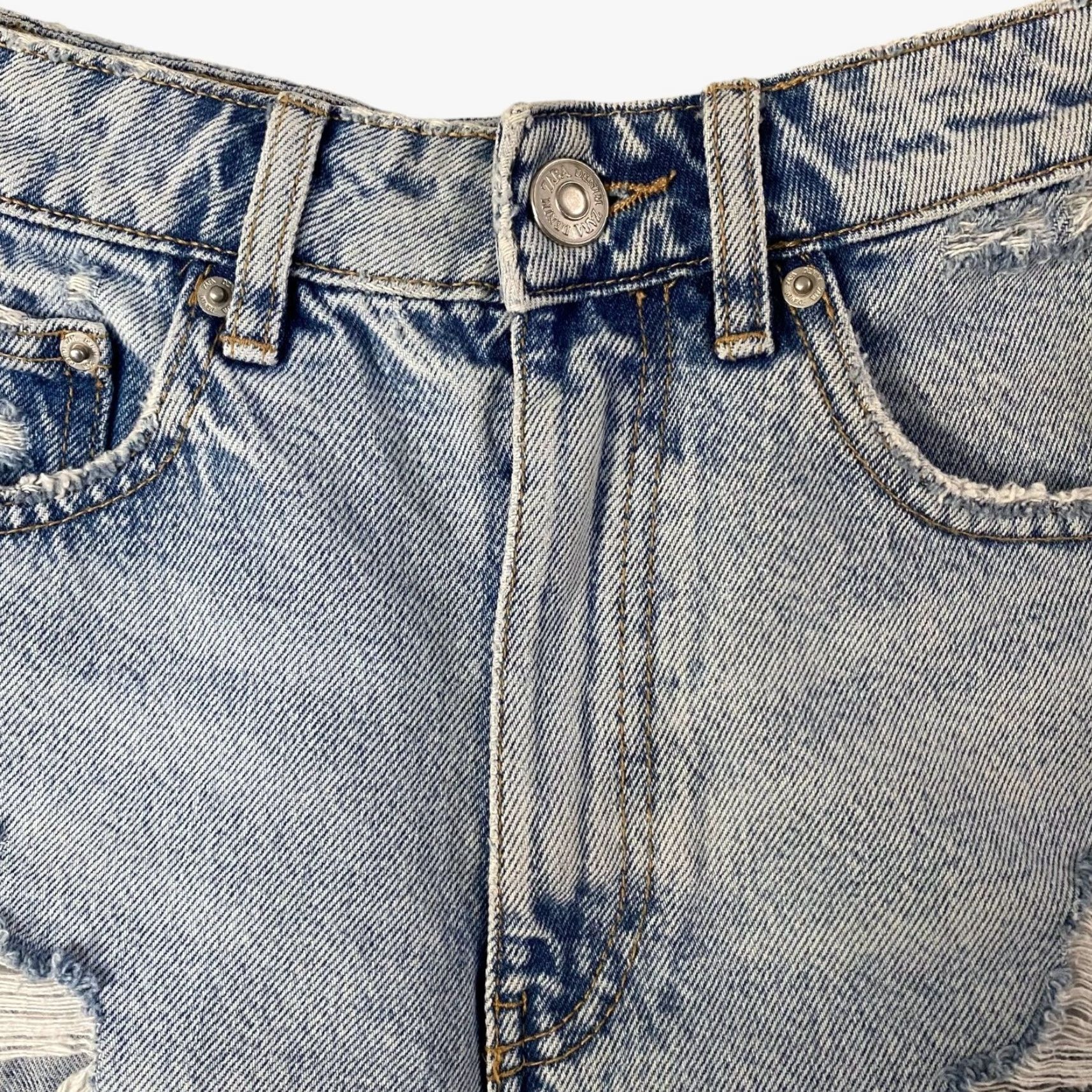 Zara Zara High-Waisted Distressed Jean Shorts Women's 00 Blue Cut Off Raw-Hem Womens Size 26" / US 2 / IT 38 - 5 Thumbnail