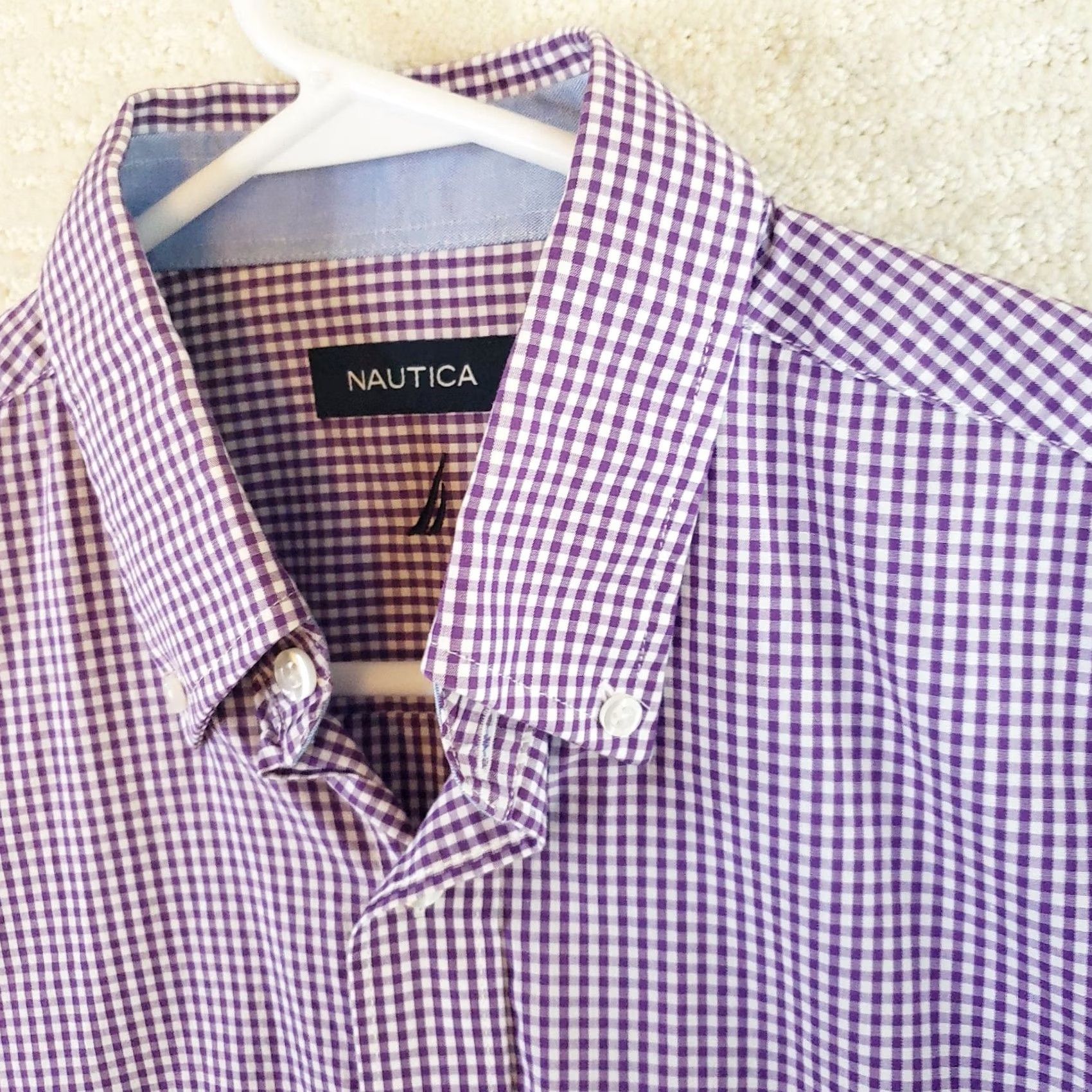 Nautica Nautica Dress Shirt Men L 16 34/35 Purple White Check Button-Down Long Sleeve Vintage Regular Size 42R - 6 Thumbnail