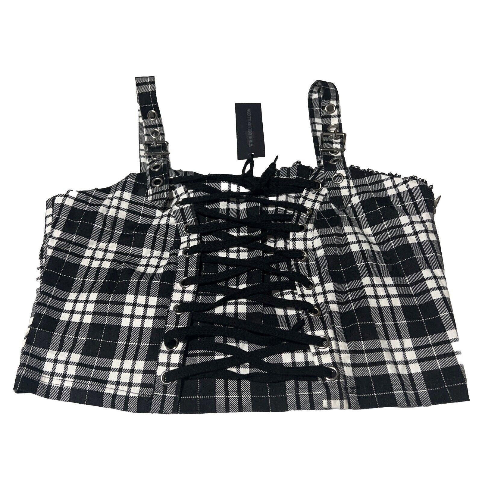 Designer XL Purple Plaid Punk Top Buckle Goth Dolls Kill Crop Top Size XL / US 12-14 / IT 48-50 - 1 Thumbnail