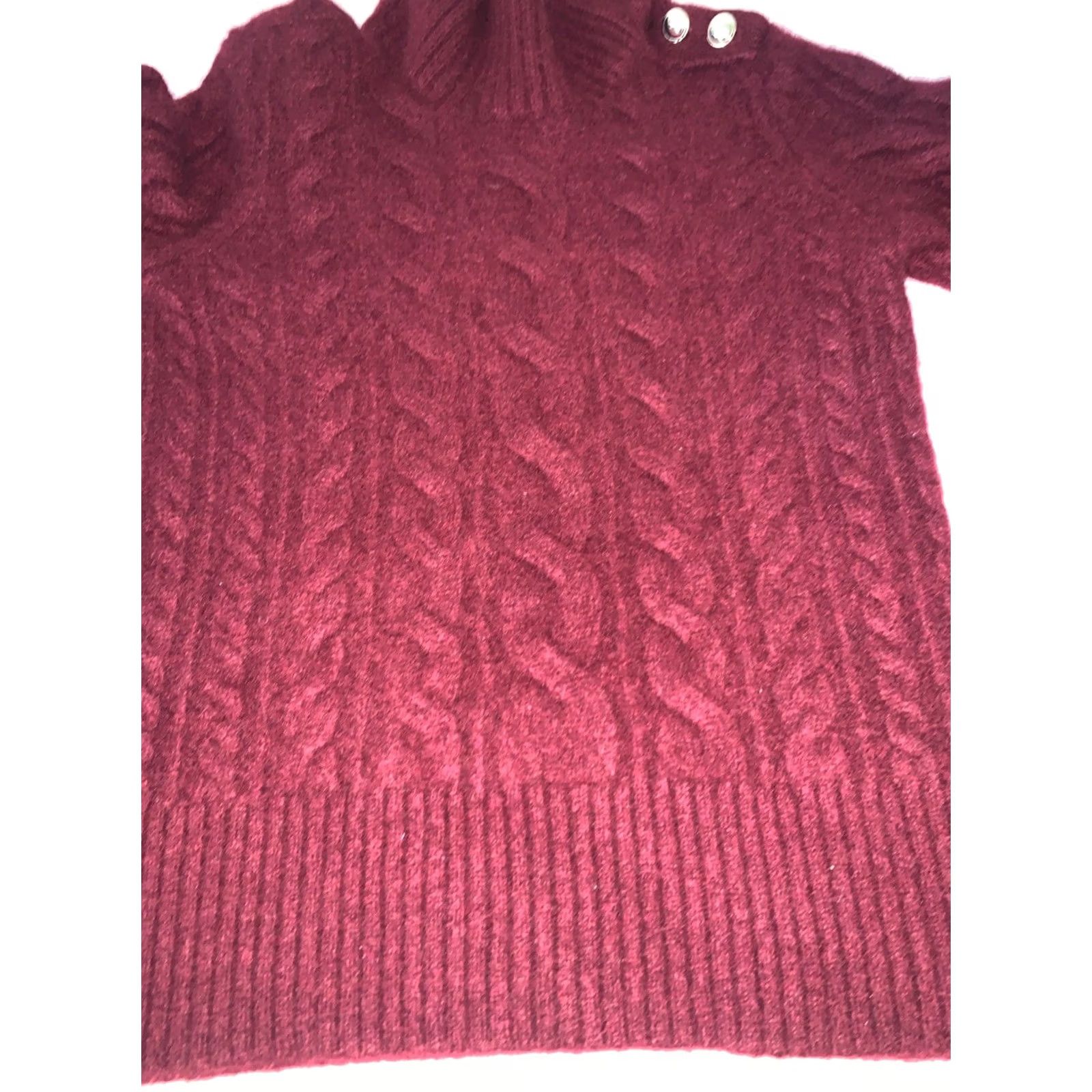 Charter Club Charter Club Cashmere Mock Neck Cable Sweater S Burgundy Button-Shoulder Womens Pullover Size S / US 4 / IT 40 - 2 Thumbnail