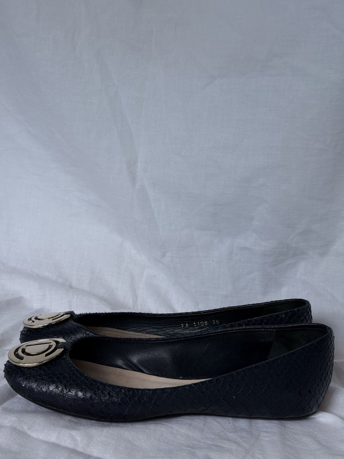 Dior × Vintage Dior Snakeskin Pattern Leather Navy LOGO CD ballet flats Size US 6 / IT 36 - 5 Thumbnail