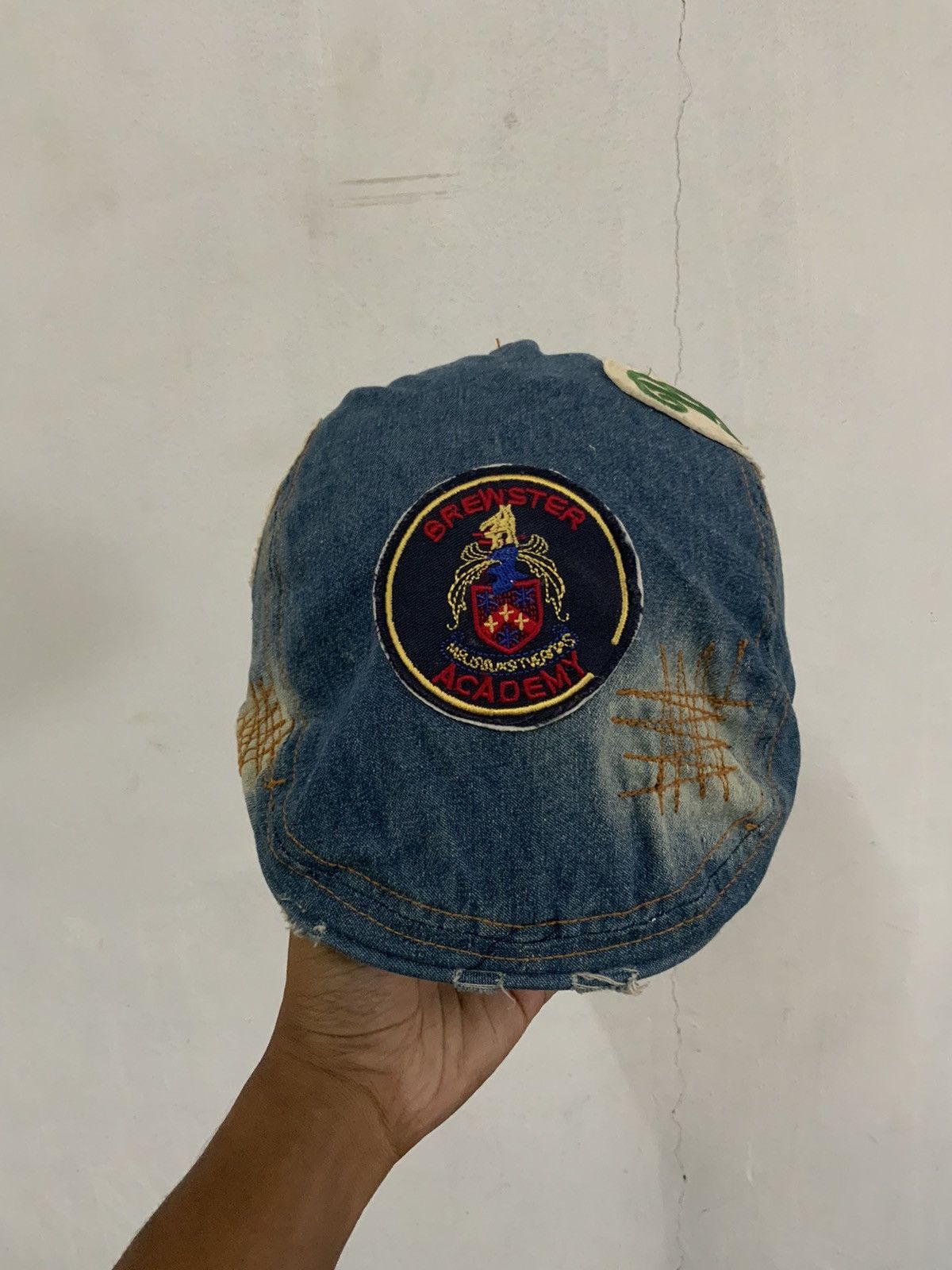Japanese Brand Brewster Academy Distressed Sashiko Boro Denim Flat Hat Size ONE SIZE - 1 Thumbnail