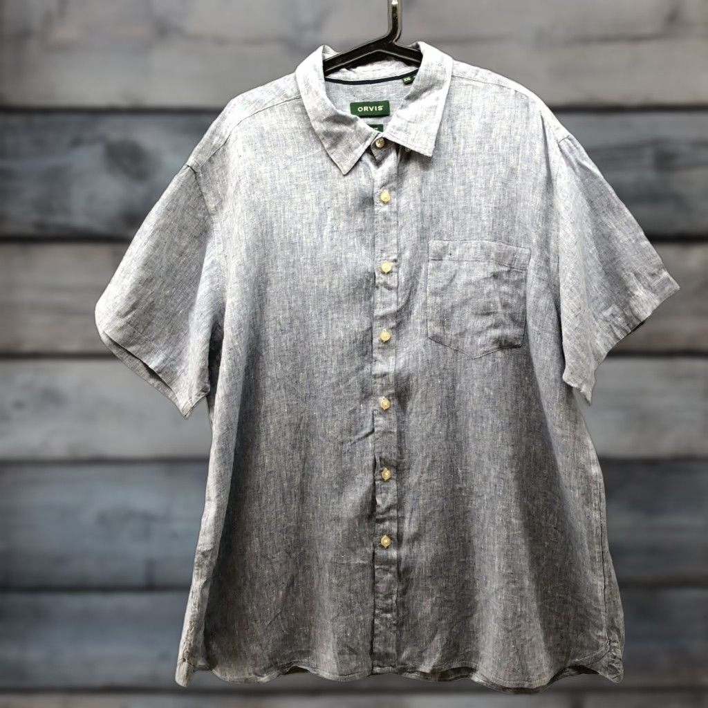 Orvis Orvis 100% Linen Shirt Mens XXL Blue Short Sleeve Button Up Classic Fit Size US XXL / EU 58 / 5 - 1 Thumbnail