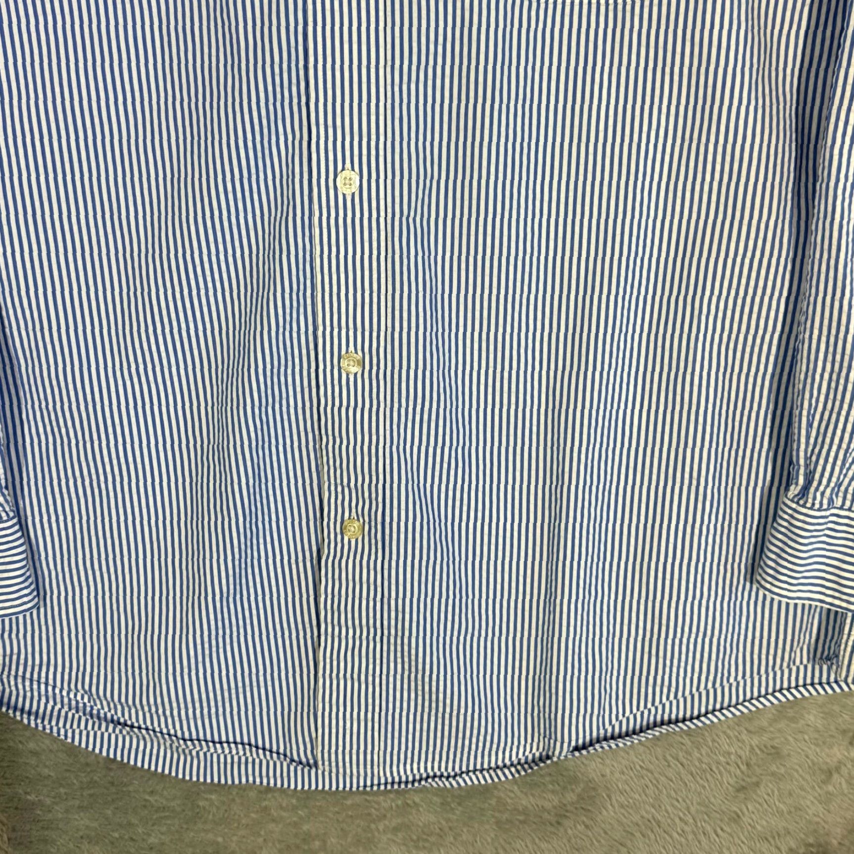 Brooks Brothers VINTAGE Brooks Brothers 1818 Dress Shirt Mens XL Button-Down Cotton Blue White Stripe Shirt Mens XL Blue White Stripe Size 46R - 6 Thumbnail