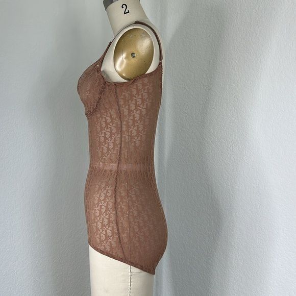 Dior RARE Dior Vintage Kardashian Nude Sheer Monogram Bodysuit 50 Size ONE SIZE - 8 Thumbnail
