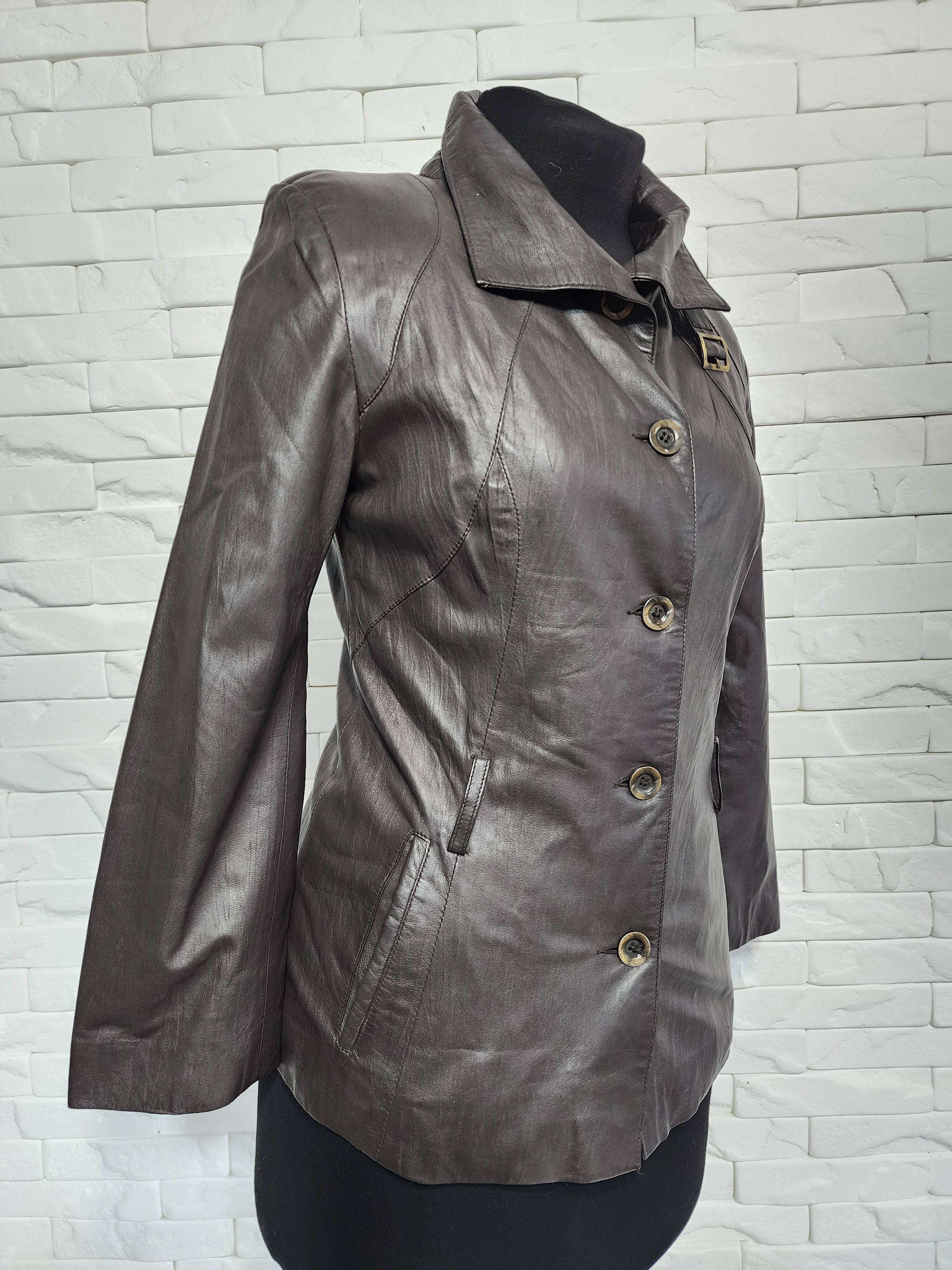 Other Brown Leather Jacket: Women's Button-Up with Pockets Size M / US 6-8 / IT 42-44 - 3 Thumbnail