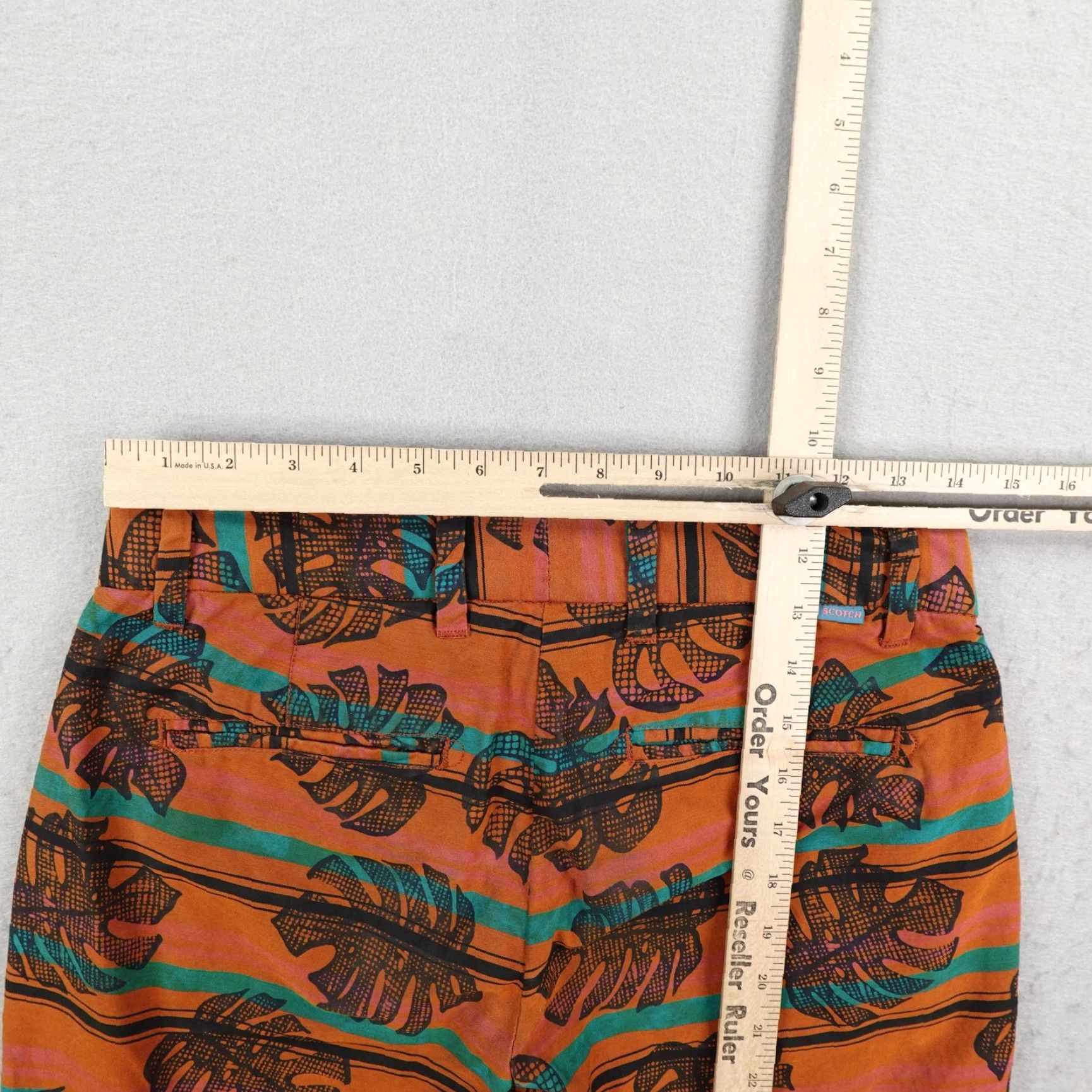Scotch & Soda SCOTCH & SODA Shorts Mens 28 Chino Casual Summer Orange Green Leaf Print Stripes Inseam 8in Flat Front Pocketed Mens Size US 28 / EU 44 - 6 Thumbnail