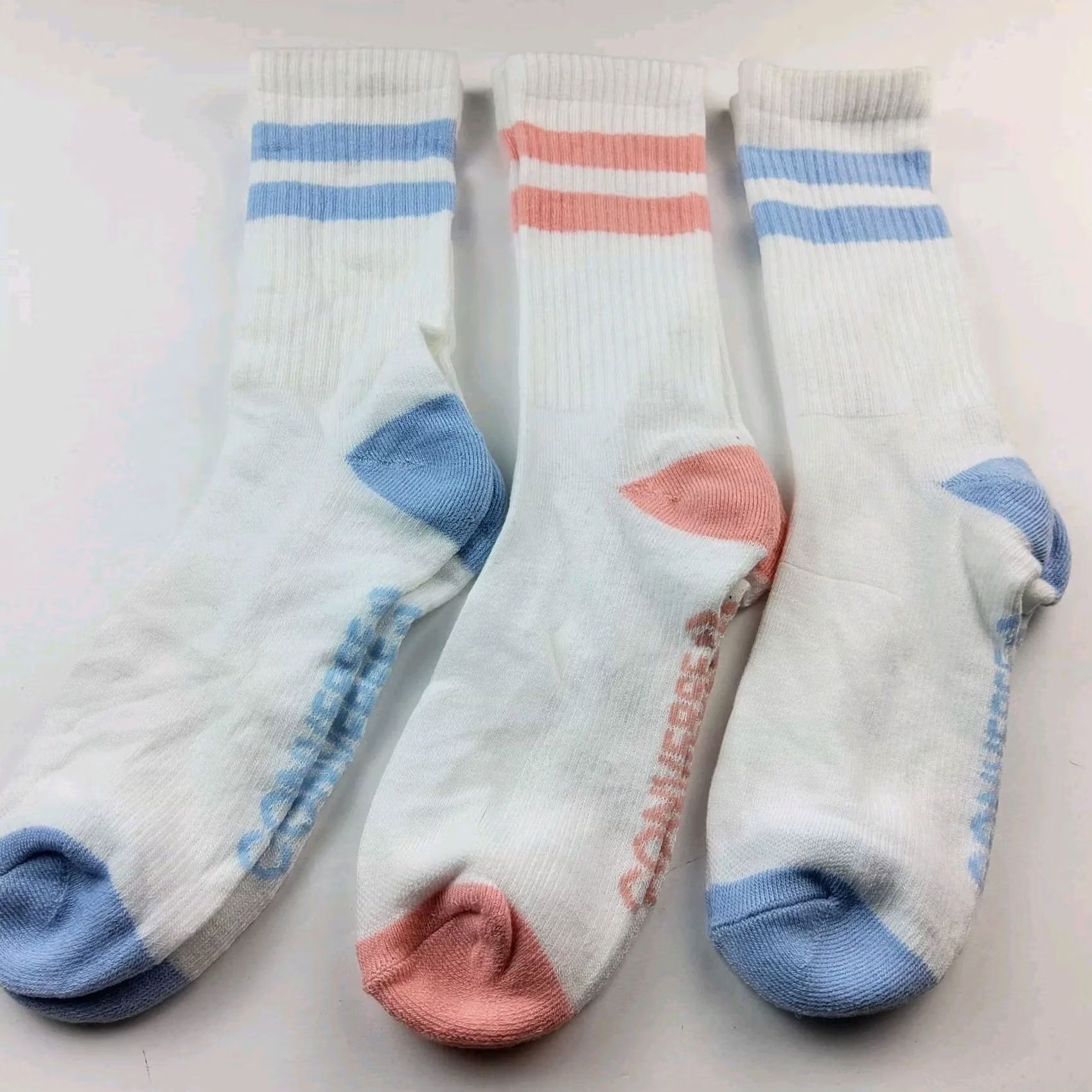 Converse Converse Crew Socks Multicolor Stripe 3 Pairs 6-12 Cushioned Mid Calf Unisex Adults Size ONE SIZE - 2 Thumbnail