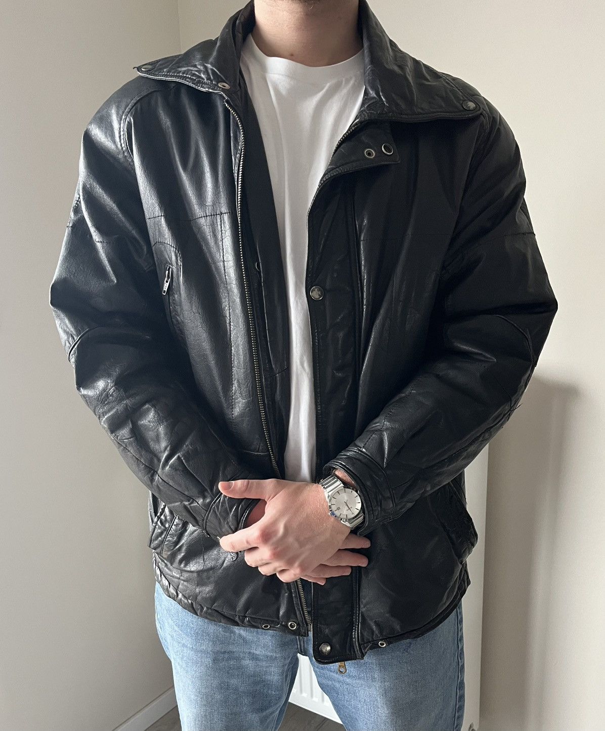 vintage boxy leather jacket y2k