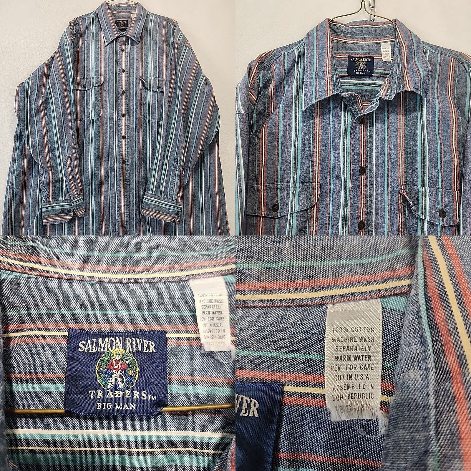 Vintage VINTAGE Salmon River Traders Men Blue Striped Western Dress Shirt 2XL Button-Up Long Sleeve Size 48R - 8 Thumbnail