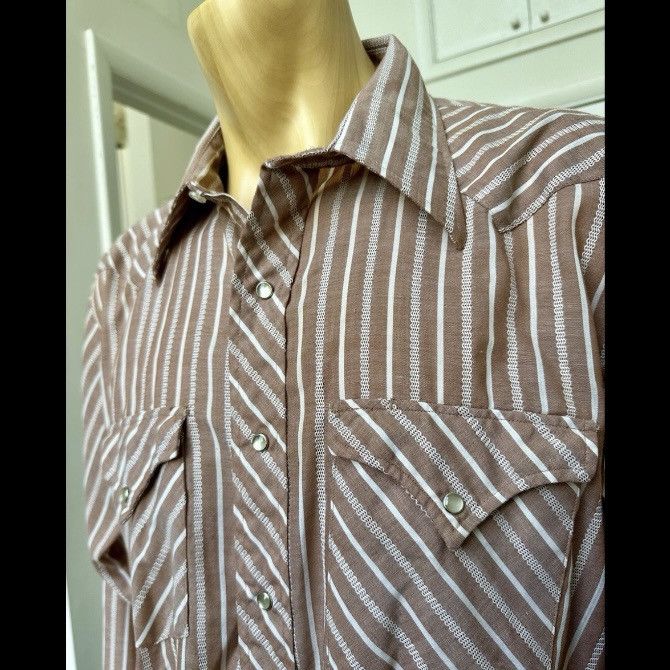 Vintage VINTAGE 1970s MENS WESTERN SHIRT SNAP FRONT BROWN STRIPE L Size US L / EU 52-54 / 3 - 3 Thumbnail